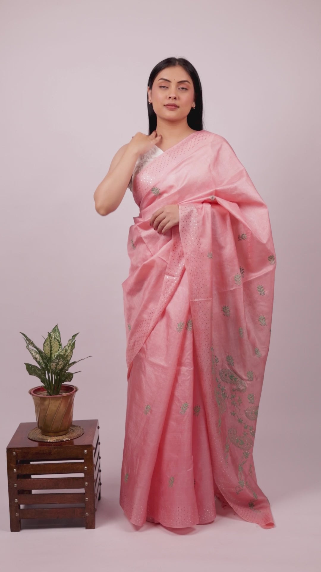 Chitralekha | Blush Peach Tussar Silk Chikankari Saree