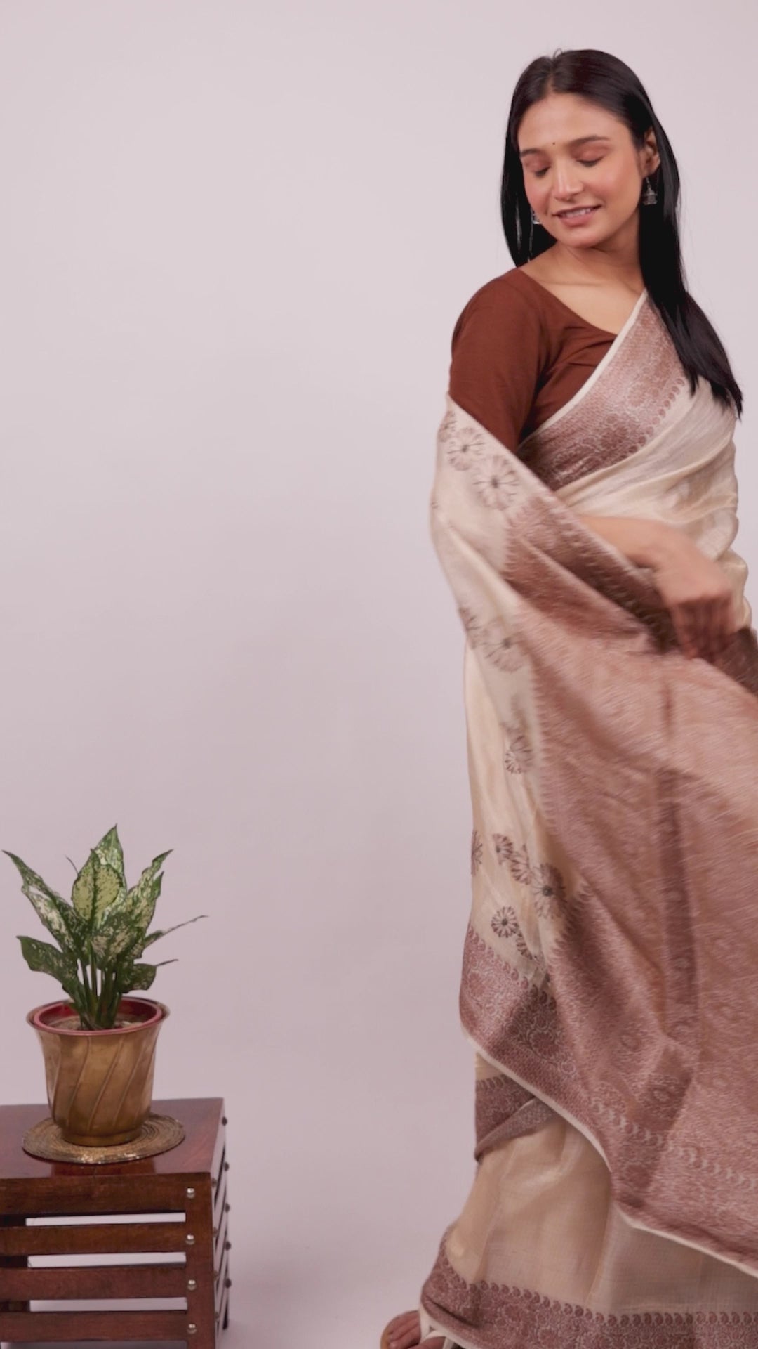 Chitralekha | Almond Tussar Silk Kota zari Chikankari  Saree