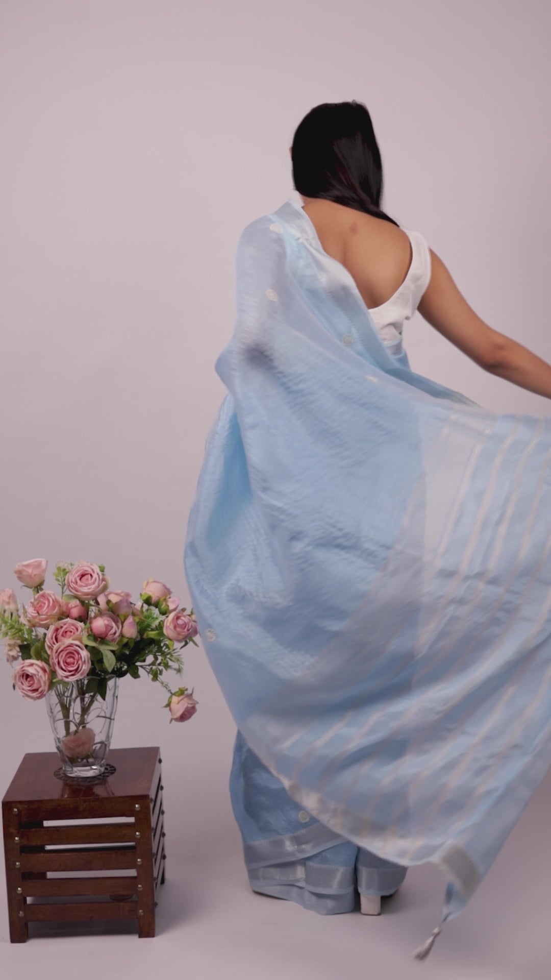 Vidushi | Blush Blue Mangalgiri Pattu Silk Chikankari Saree