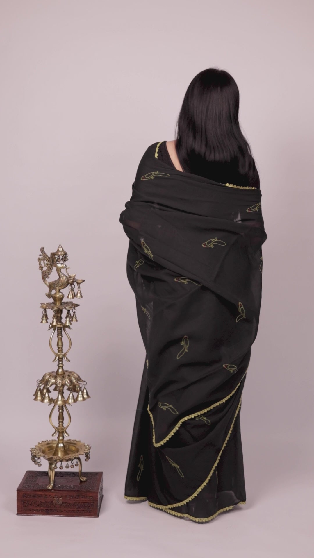 Vidushi | Imperial Black Mul Cotton Saree with Chikankari Embroidery