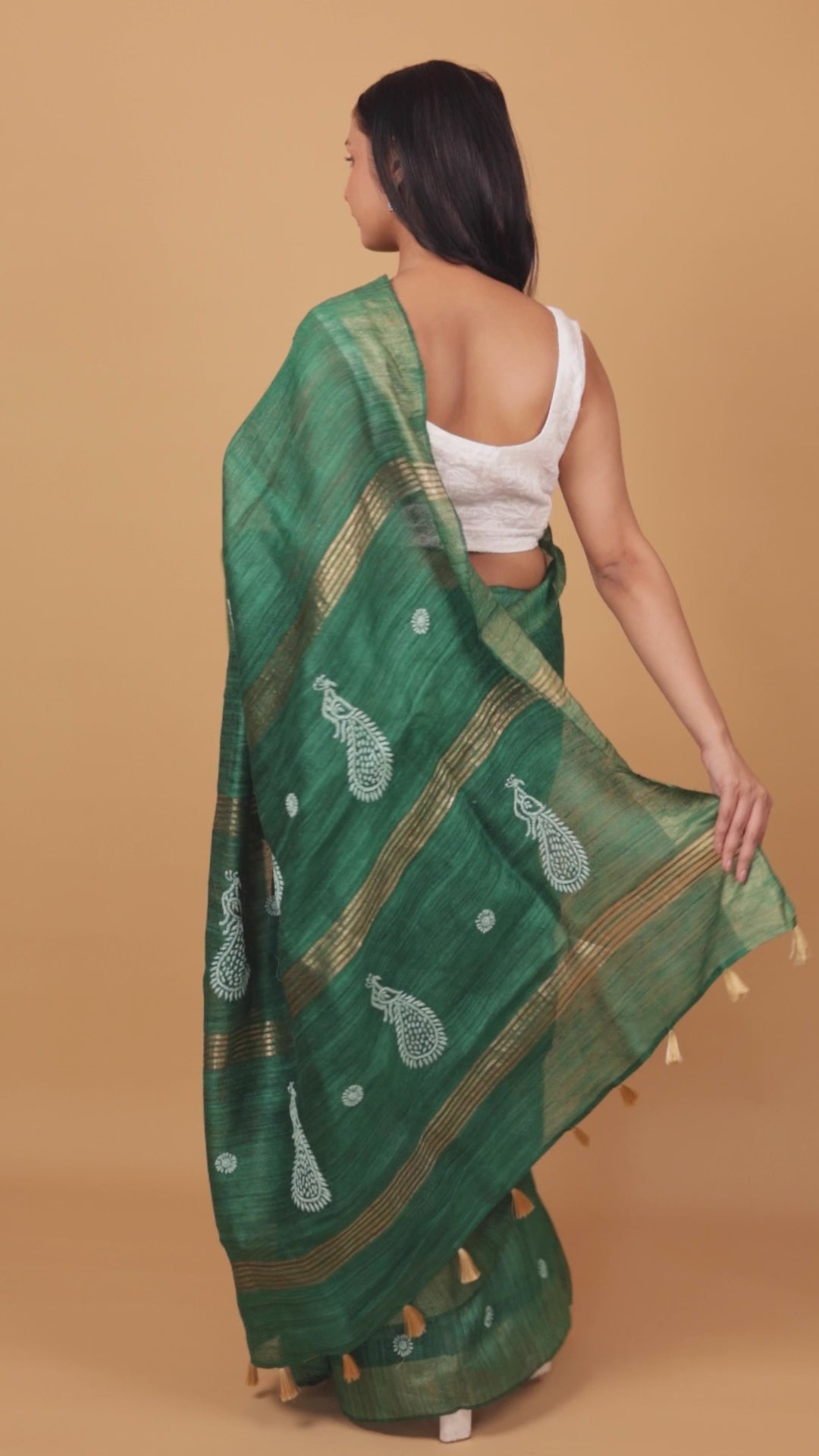 Urvashi | Emerald Green Ghicha Silk Chikankari Saree