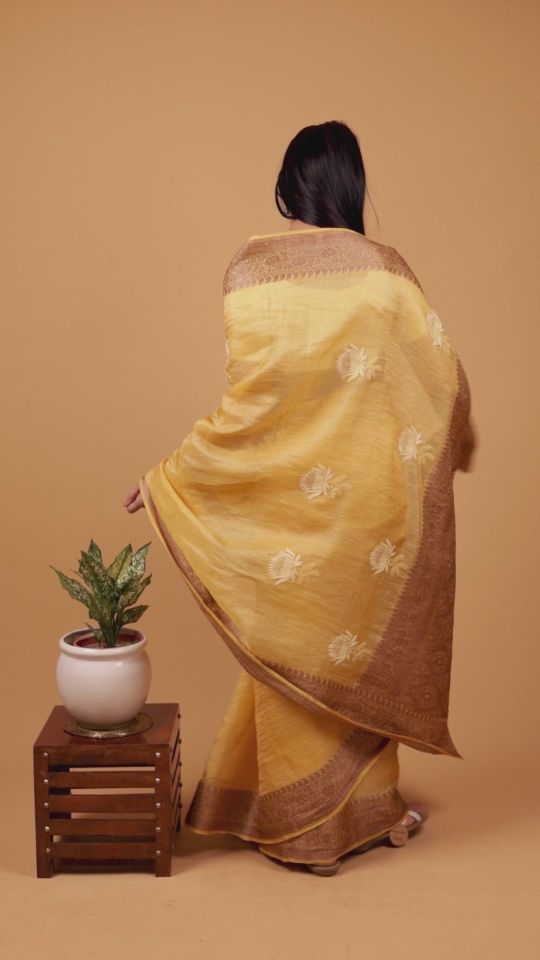 Chitralekha | Sunflower Yellow Tussar Silk Kota zari  Chikankari Saree