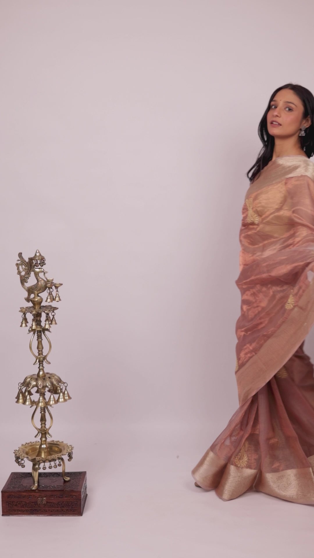 Chitralekha | Peachy Golden Benarsi Tissue Silk Chikankari Saree