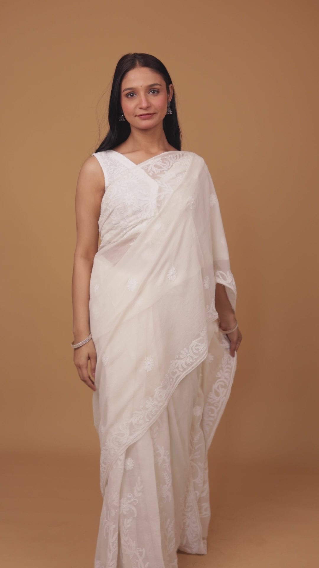 Hansini | Milk pearl Pure Georgette Chikankari Saree