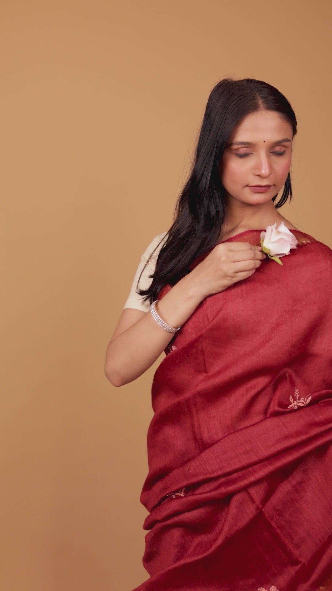 Urvashi | Mystique Maroon Moonga Silk Chikankari Saree