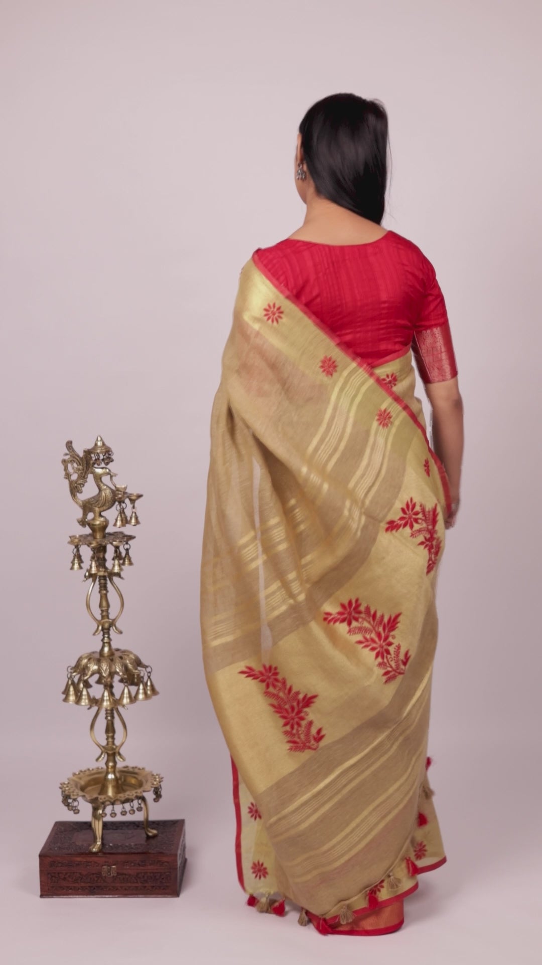 Vidushi | Nude Gold Linen Saree with Chikankari Embroidery