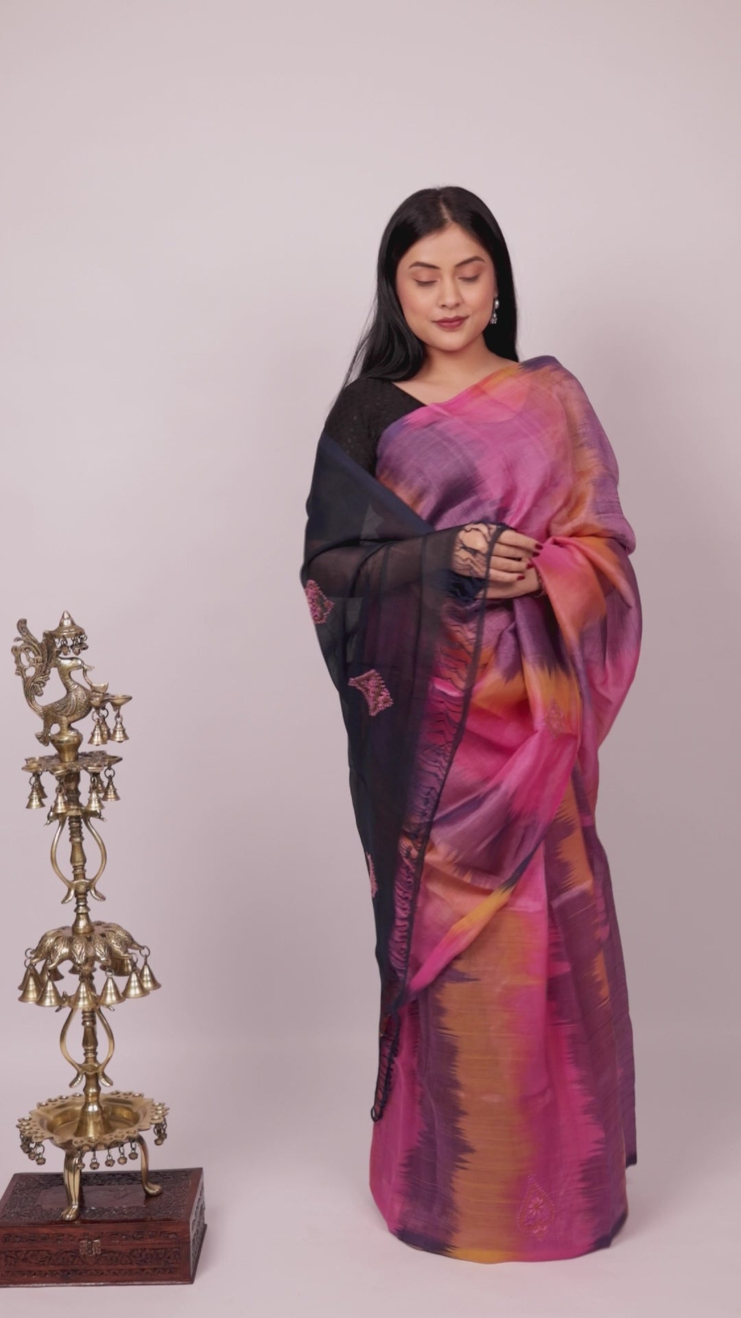 Surmayi | Flamingo Pink Mangalgiri Pattu Silk Chikankari Saree