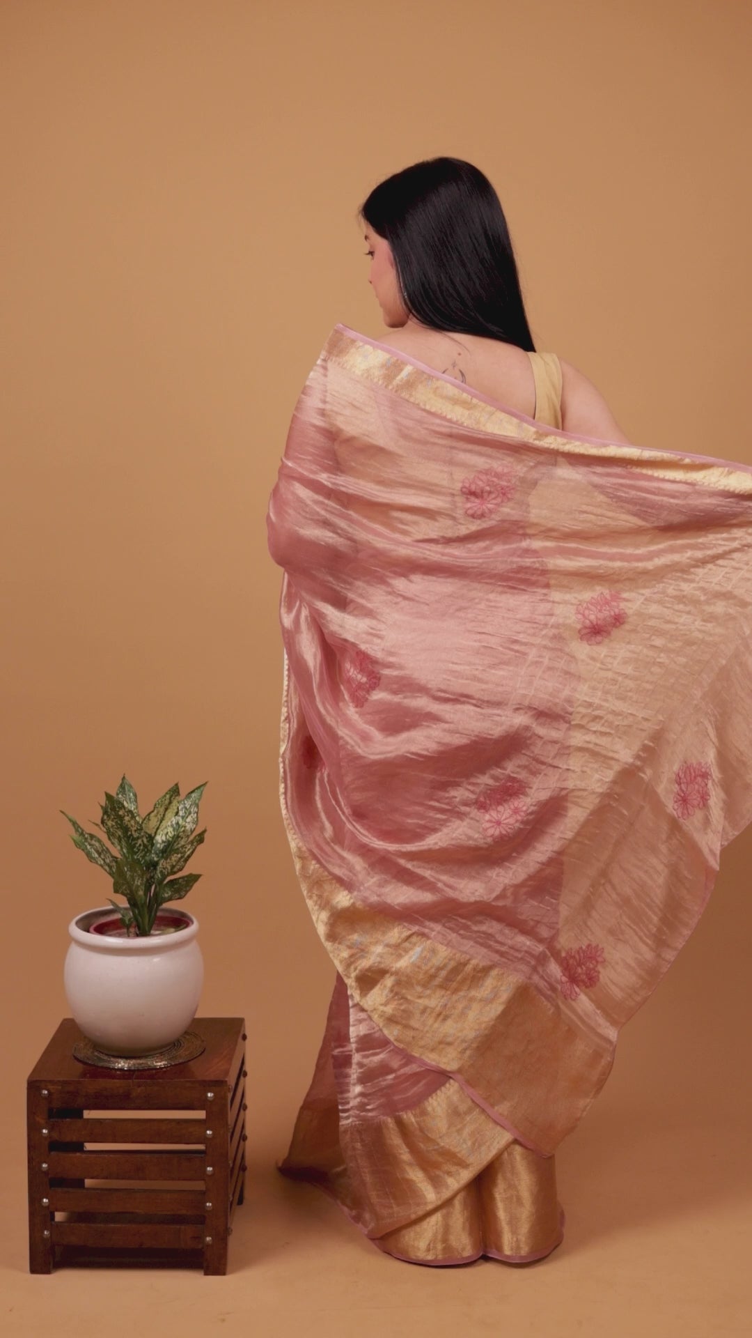 Chitralekha | Rose Gold Benarsi Tissue Silk Chikankari Saree