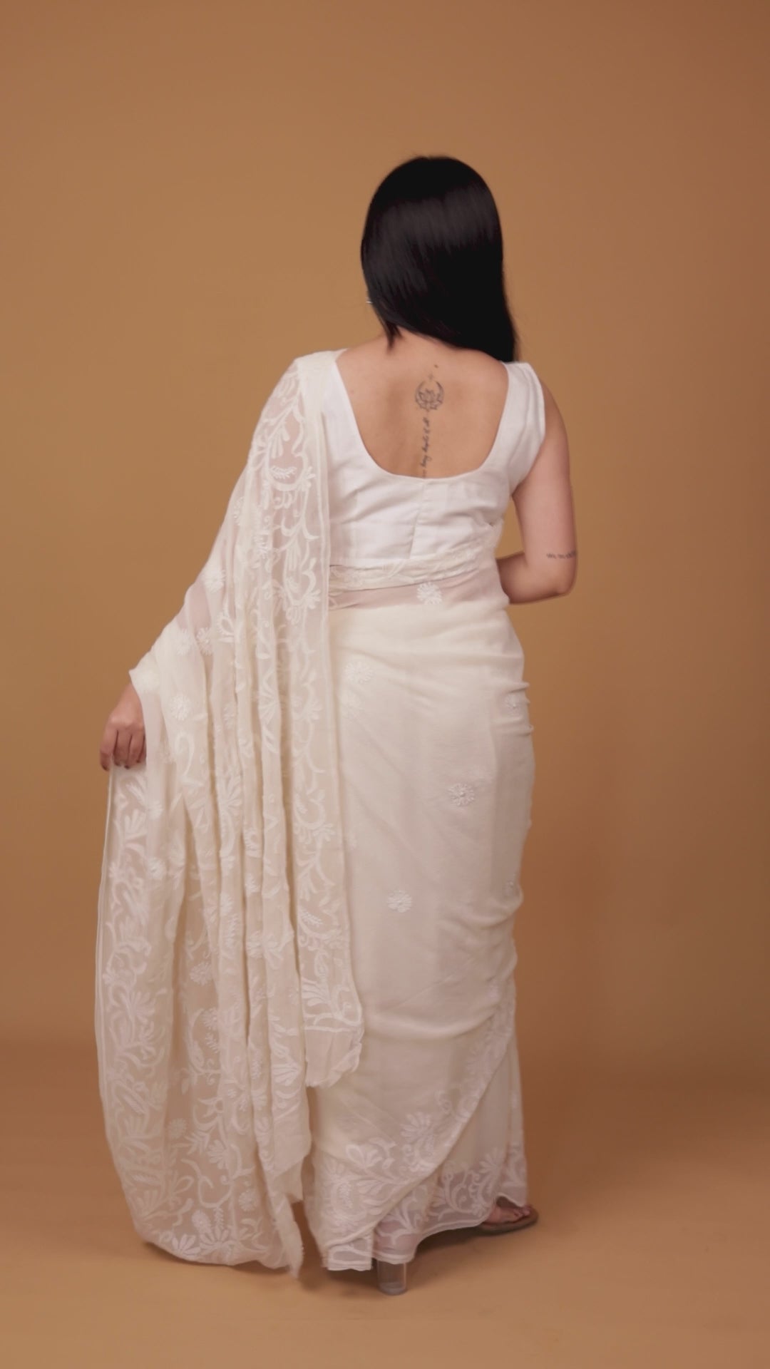 Hansini | Moon White Pure Georgette Chikankari Saree