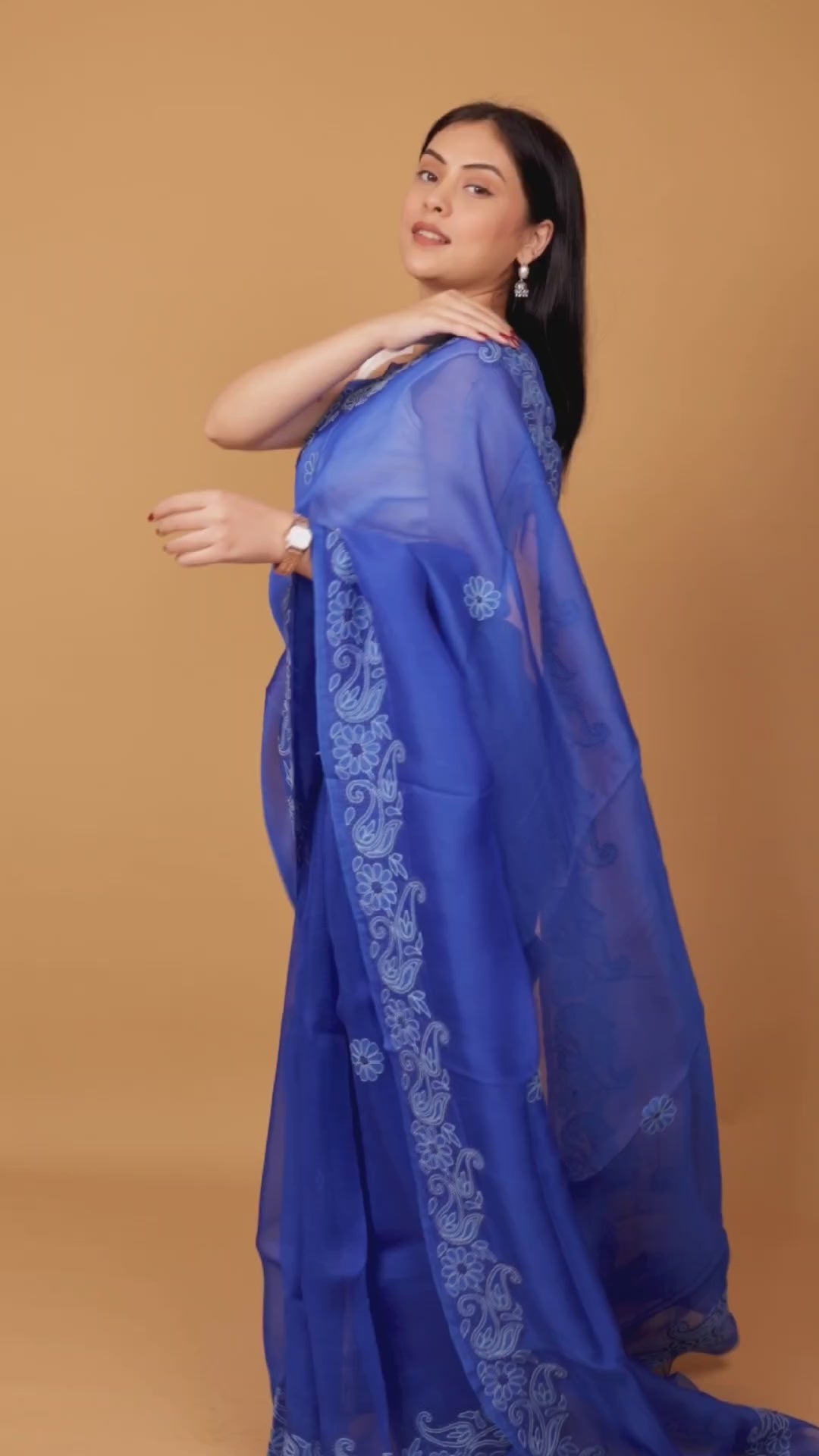 Urvashi | Stellar Bule Organza Silk Chikankari Saree