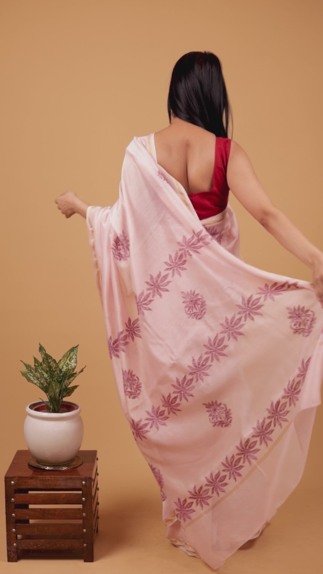 Vidushi | Rose Gold Chanderi Silk Chikankari Saree