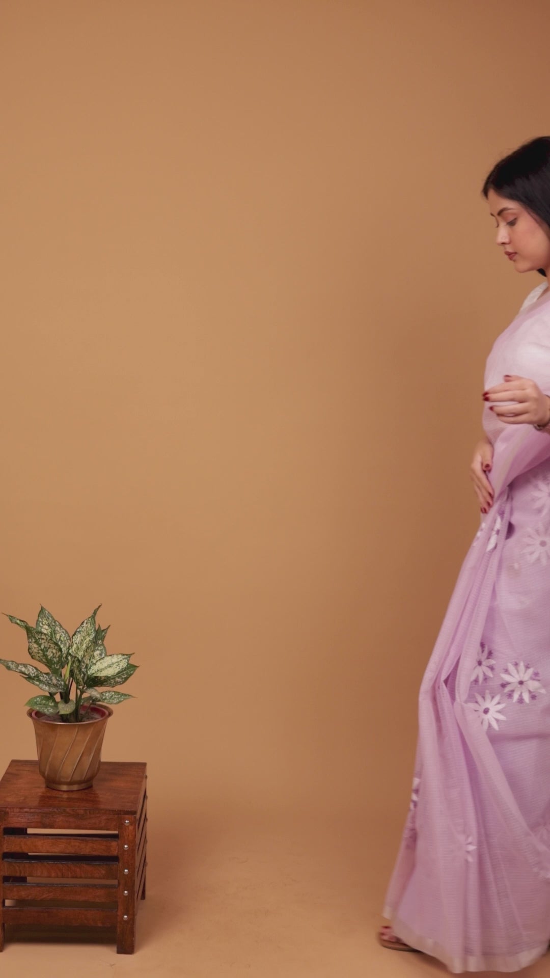 Vidushi | Lilac Whisper Kotadoriya Cotton Saree with Floral Chikankari bootas  with zari border