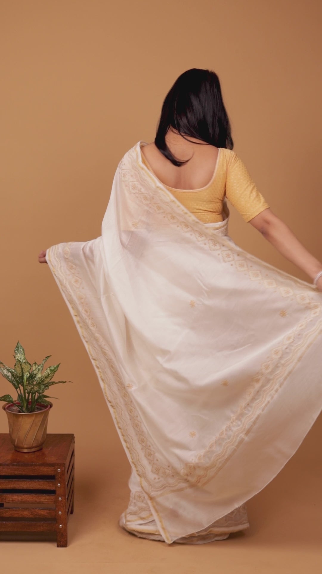 Hansini | Ivory Chanderi Silk Saree with intricate Chikankari