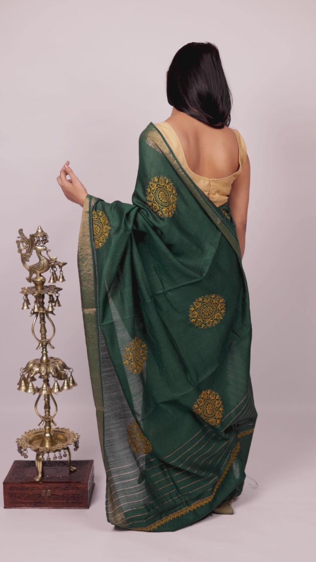 Urvashi | Emerald Green Moonga Silk Saree with Chikankari embroidery