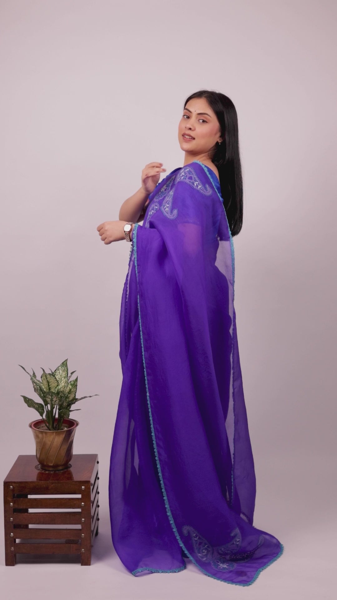 Urvashi | Cosmic Bule Organza Silk Chikankari Saree