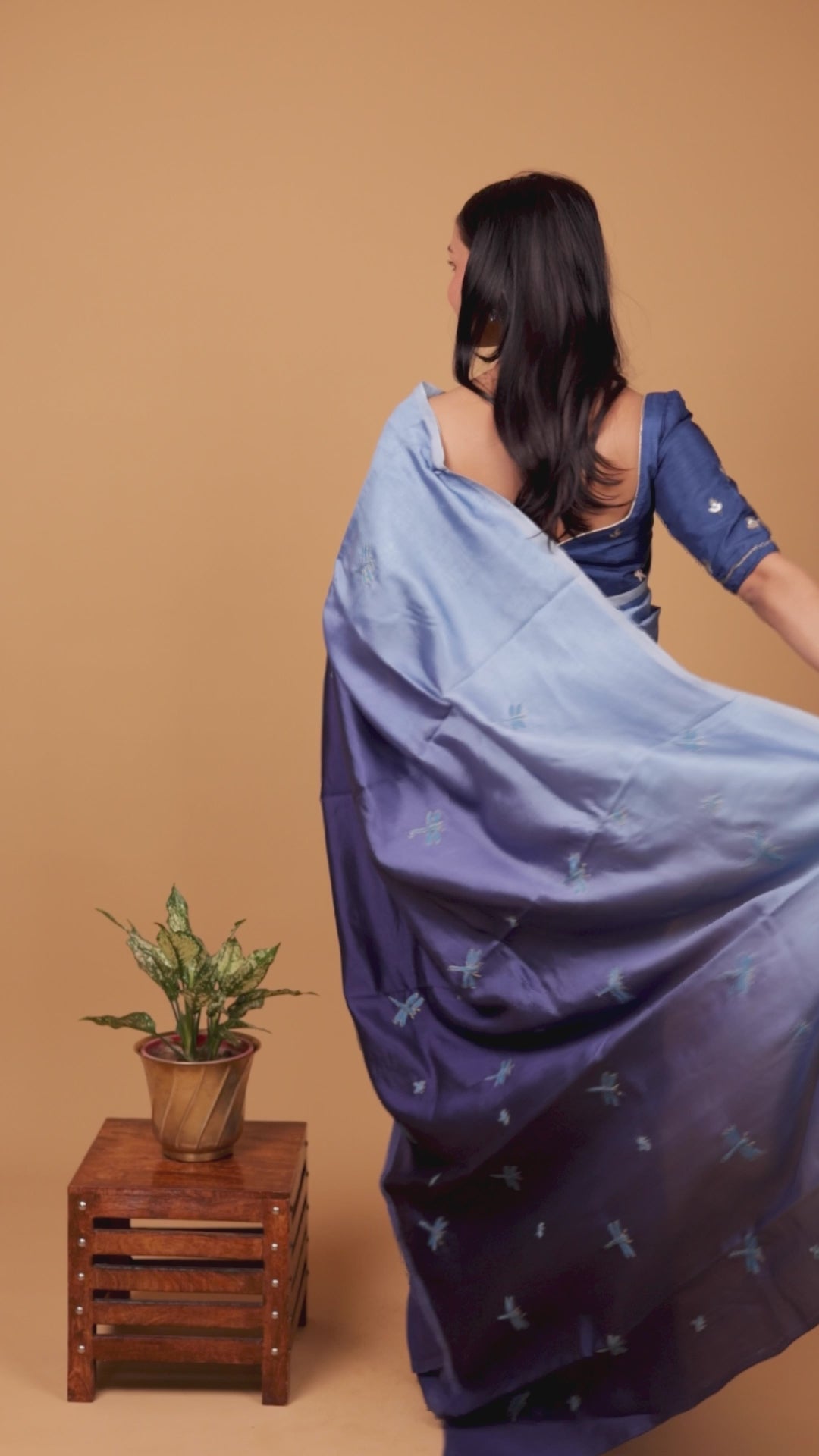 Urvashi | Frosted Ombre Blue Chiniya silk Chikankari Saree