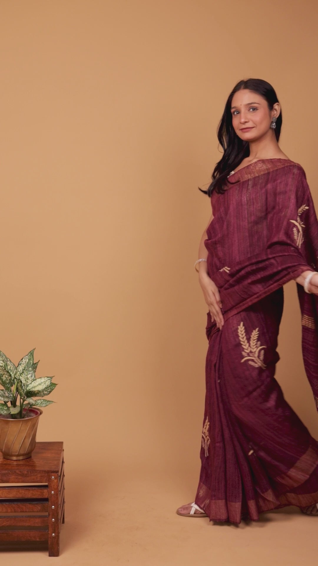 Urvashi | Glamorous Wine Ghicha Silk Chikankari Saree