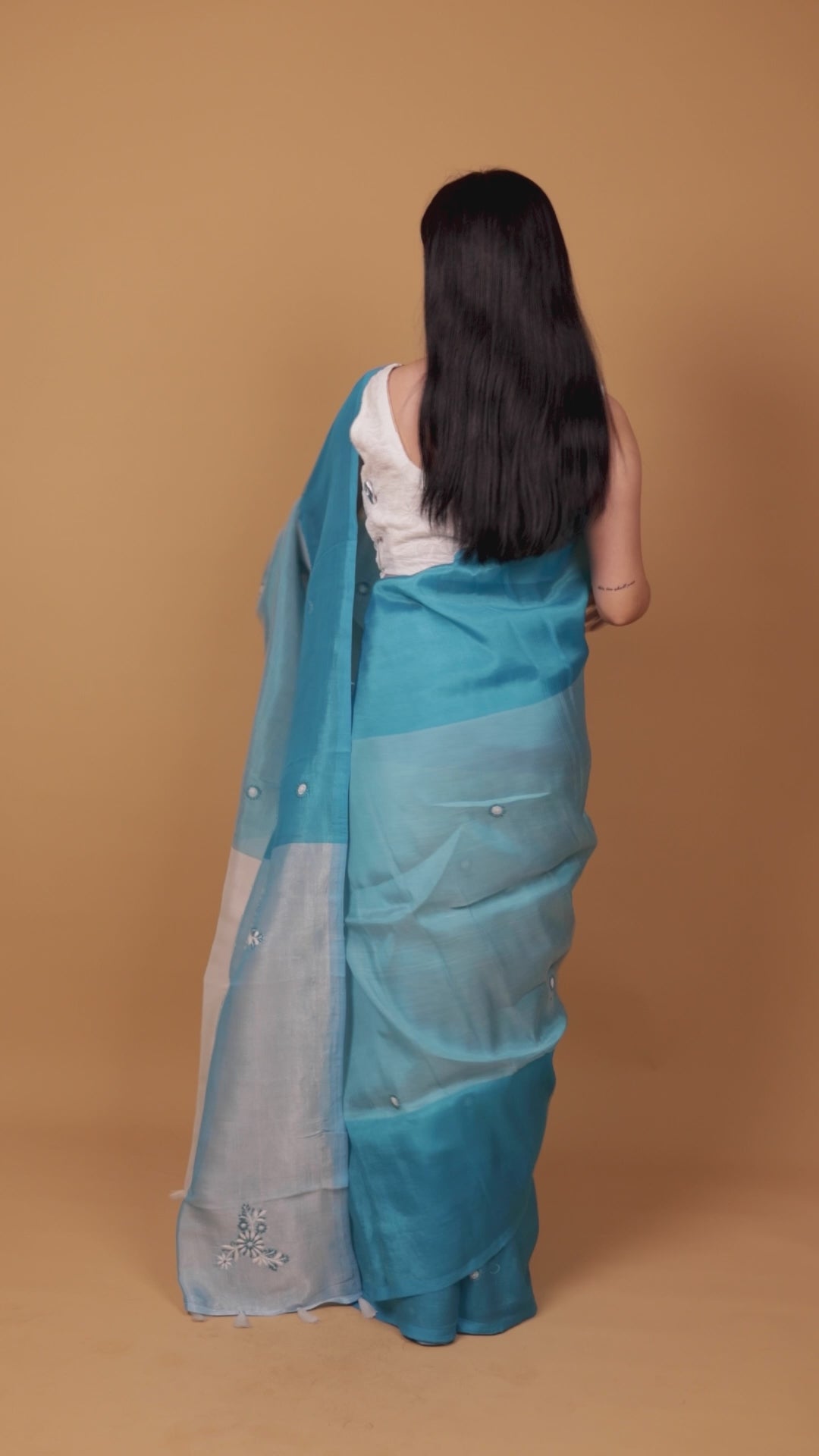 Vidushi | Rainwased Blue Mangalgiri Pattu Silk Chikankari Saree