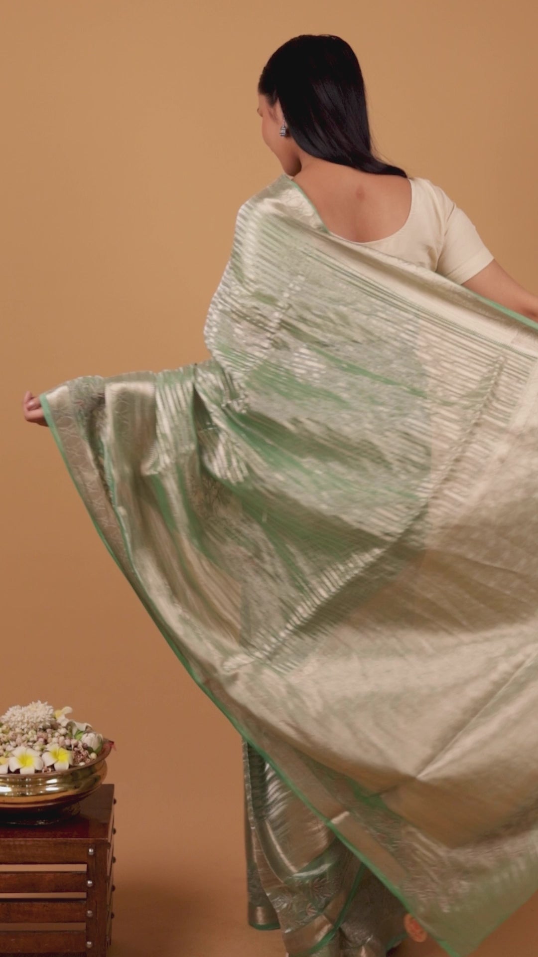 Chitralekha | Apple Green Benarsi Tissue Silk Chikankari Saree
