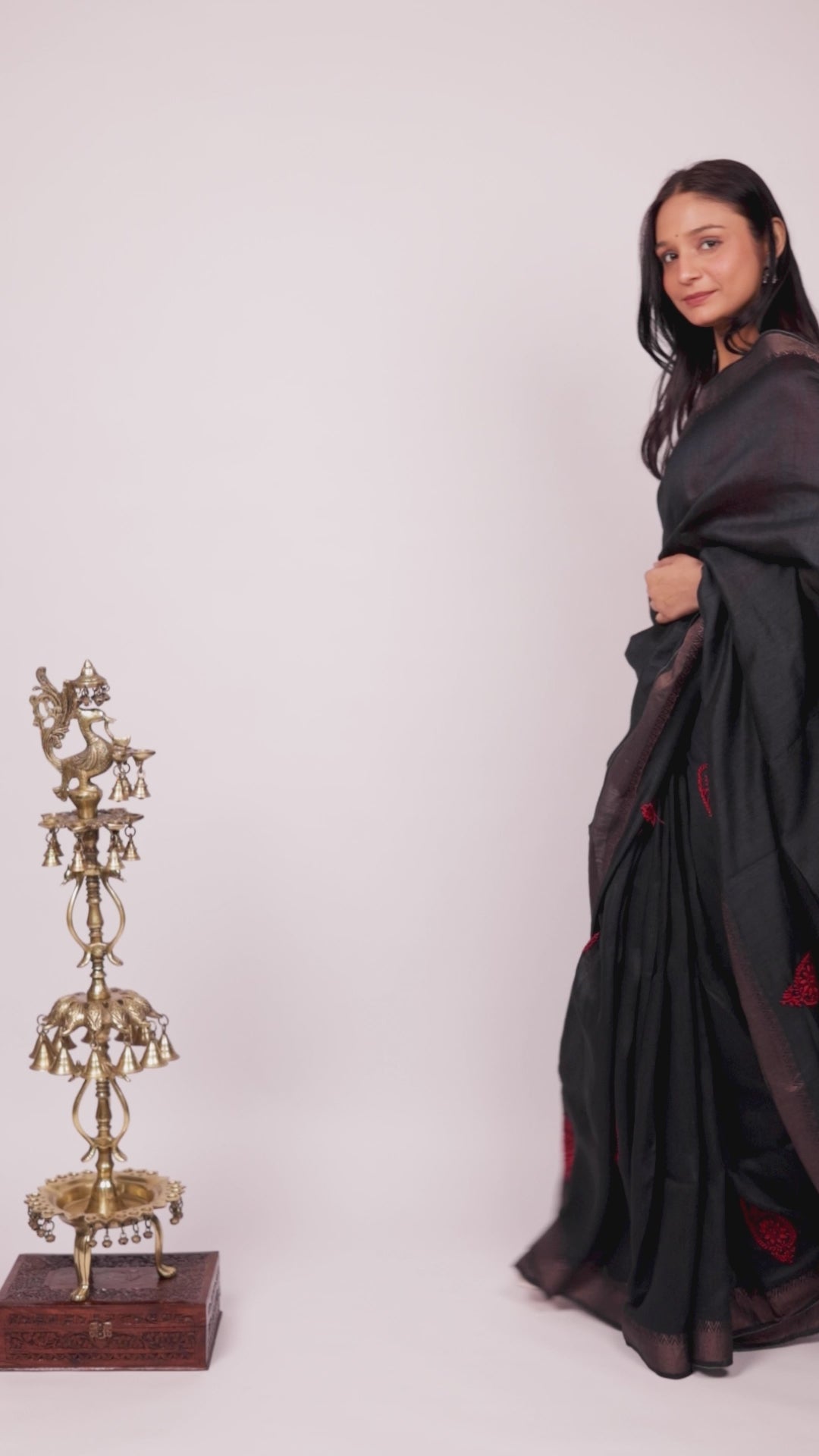 Urvashi | Ebony Black Moonga Silk Chikankari Saree