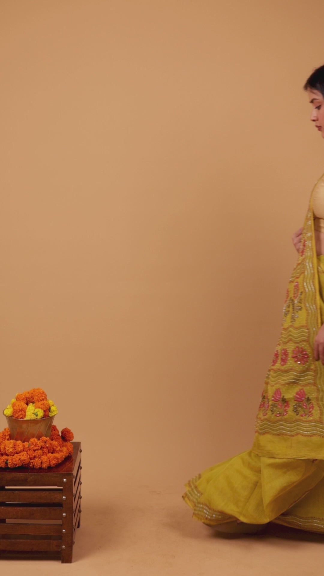 Chitralekha | Mehndi Green Chanderi Tissue Silk Chikankari Saree
