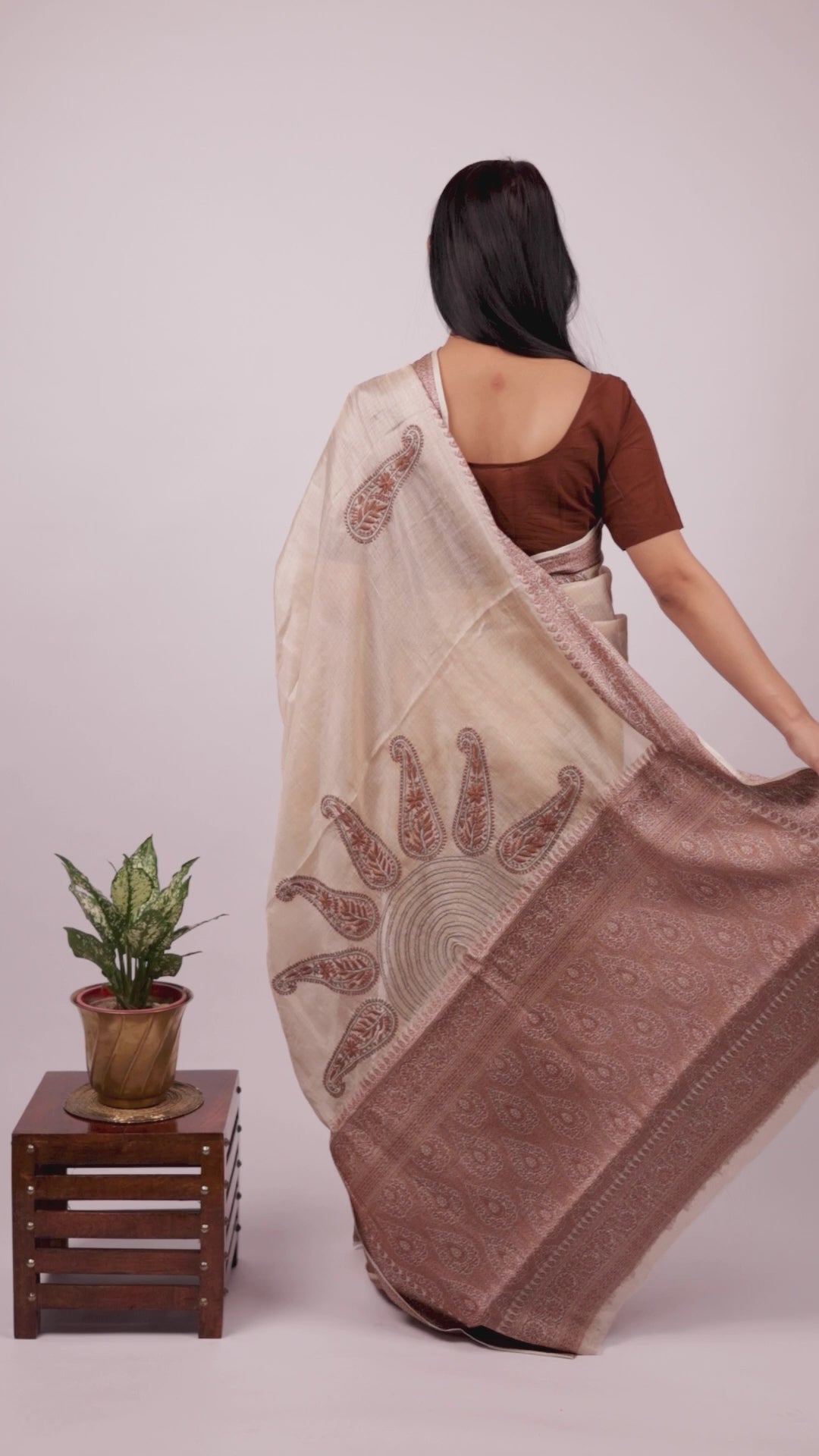 Chitralekha | Champagne Beige Tussar Silk Kota zari  Chikankari Saree