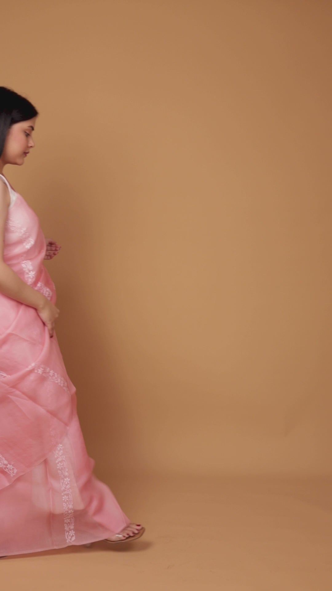 Urvashi | Pastel peach Organza Silk Chikankari Saree