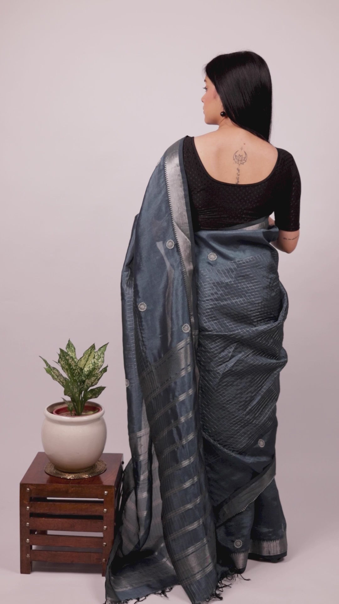 Vidushi | Graceful Grey Mangalgiri Pattu Silk Chikankari Saree