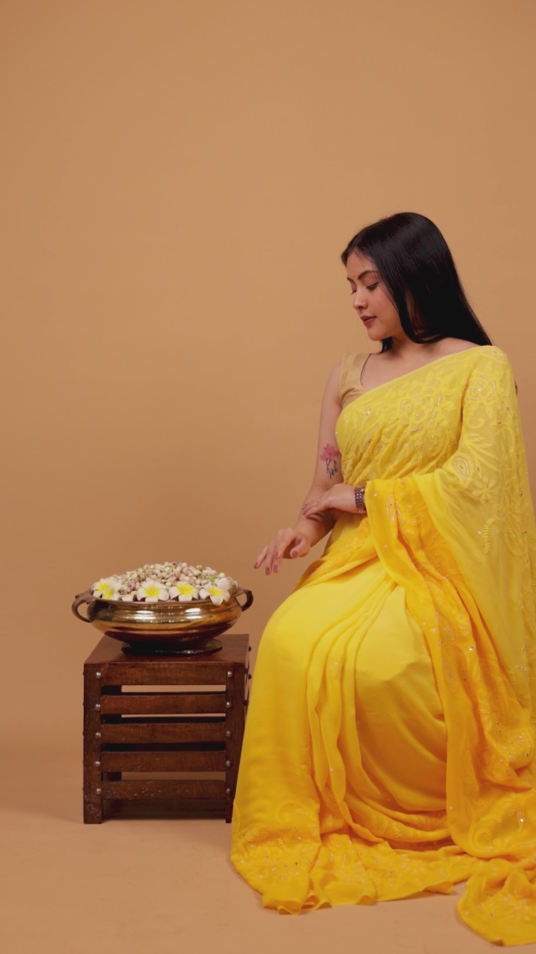 Chitralekha | Sunshine Ombre Yellow Viscose Georgette Chikankari Saree