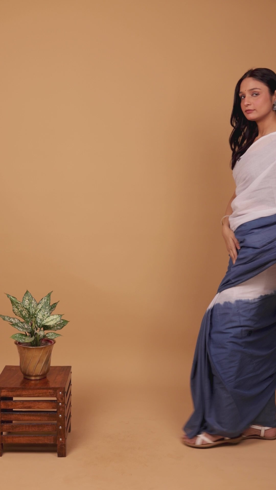 Vidushi | Misty Blue & White dual shade Mul Cotton Chikankari Saree
