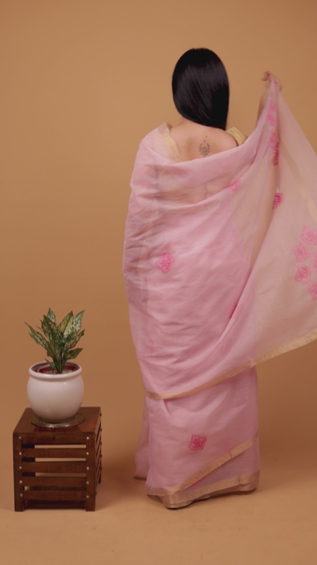 Vidushi | Light Pink Kotadoriya Cotton Chikankari Saree
