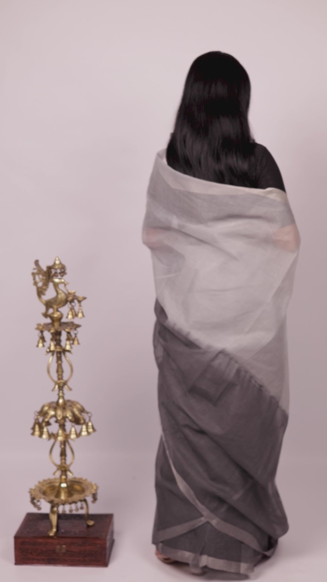 Vidushi | Fog mist Grey Ombre Kotadoriya  Cotton Chikankari Saree