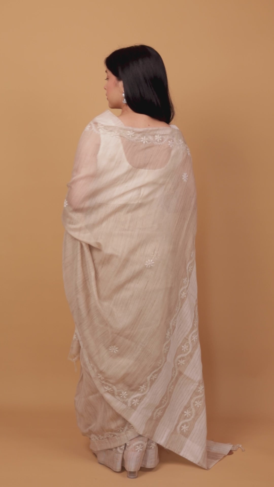 Urvashi | Ivory Beige Handloom Kochai Silk Chikankari Saree