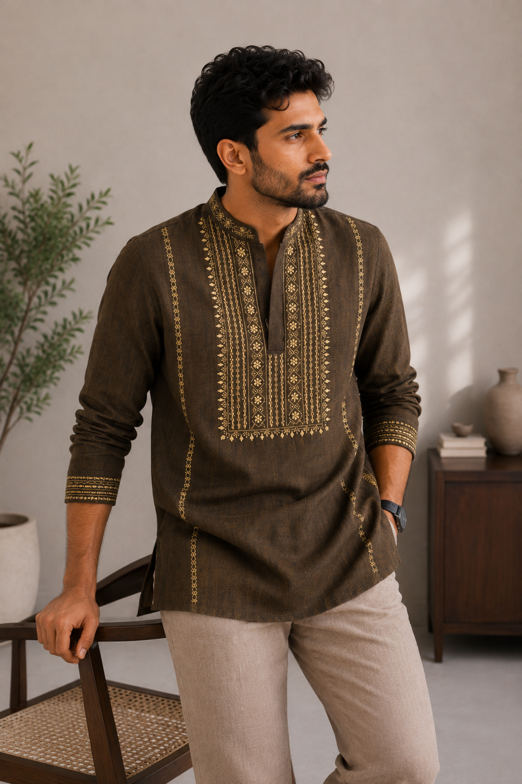 Agastya | Pure Linen | Short Kurta | Dark Mustard