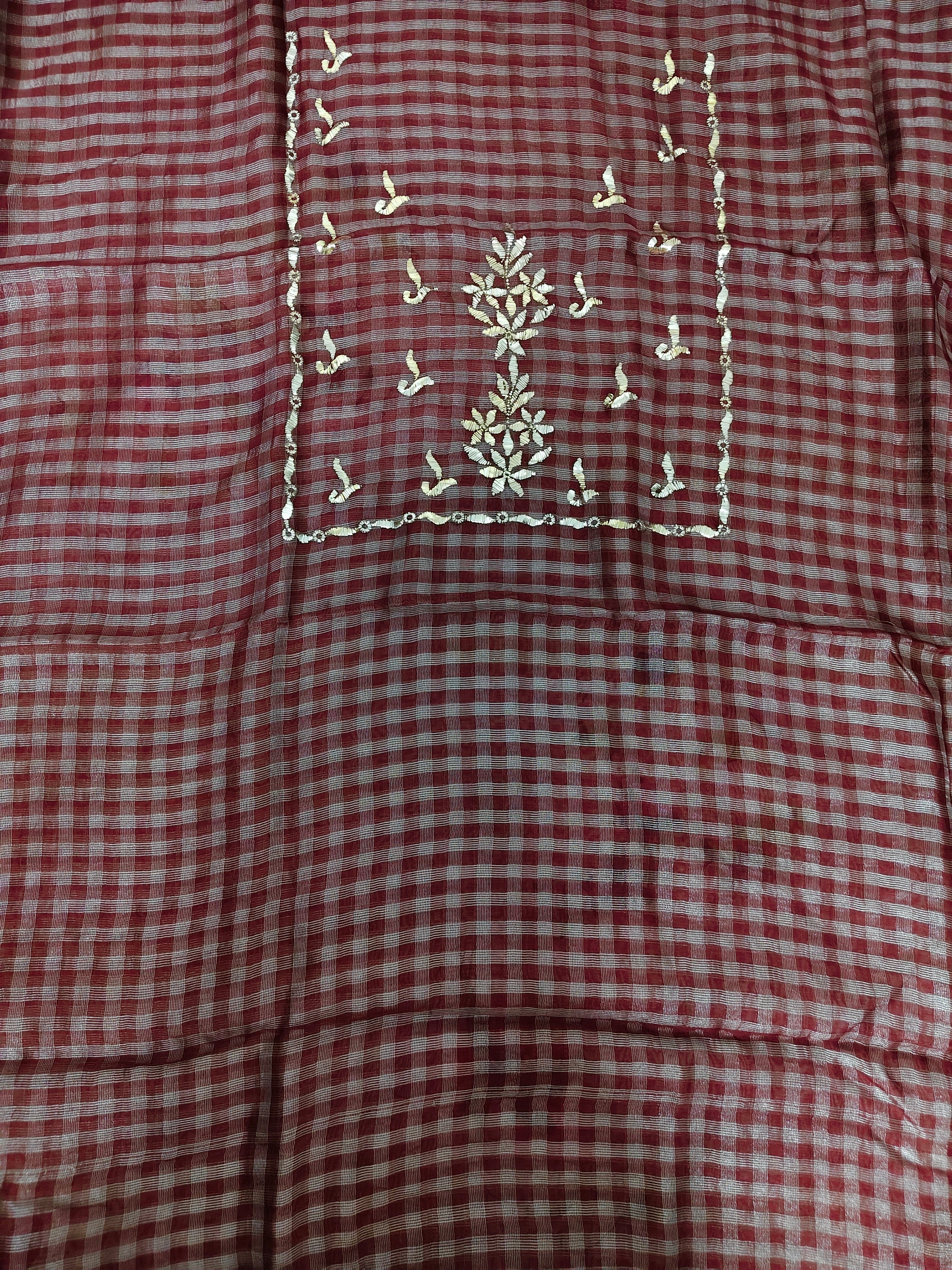 Unstitched Kurta Dupatta Fabric | Chanderi Tissue | Maroon