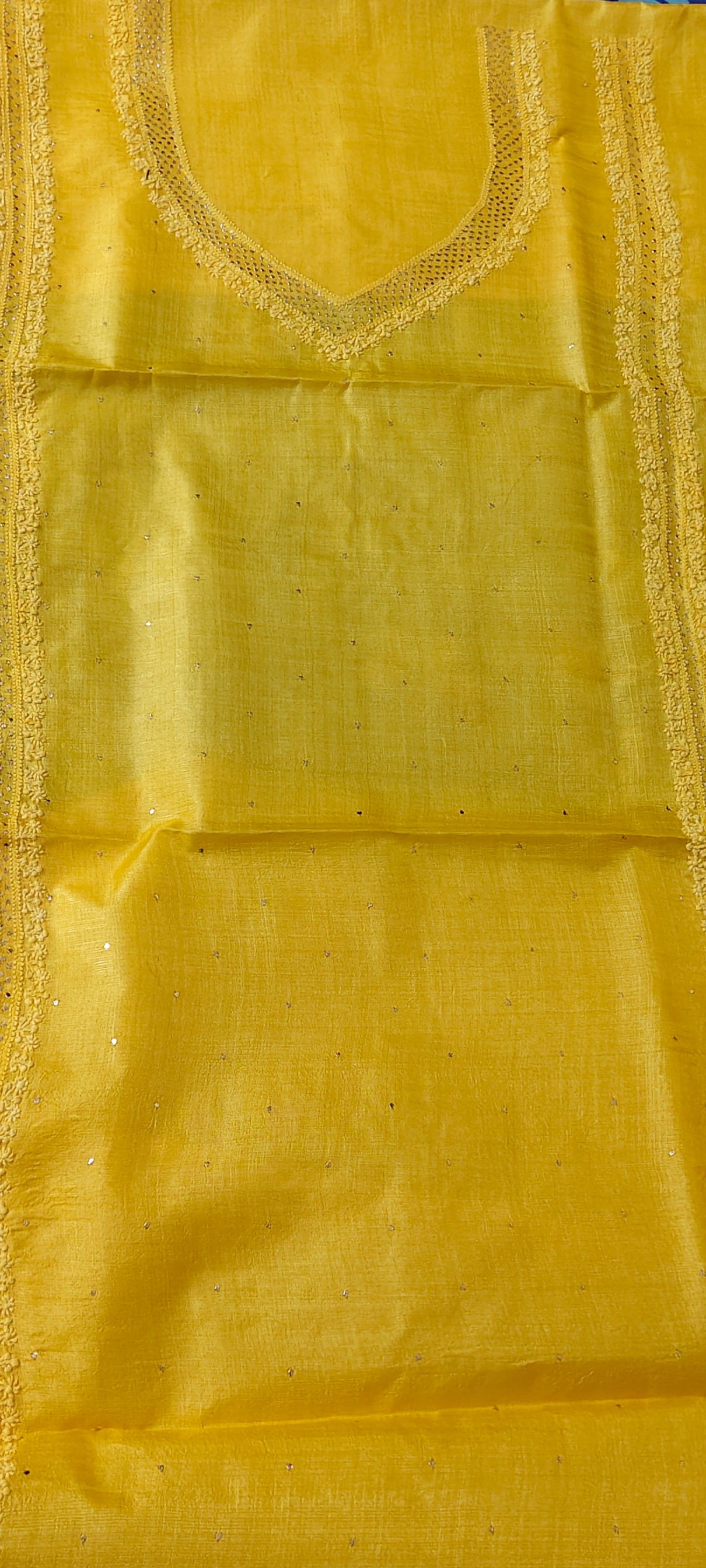 Yellow Tussar Silk | Chikankari Kurta-Dupatta Fabric Set