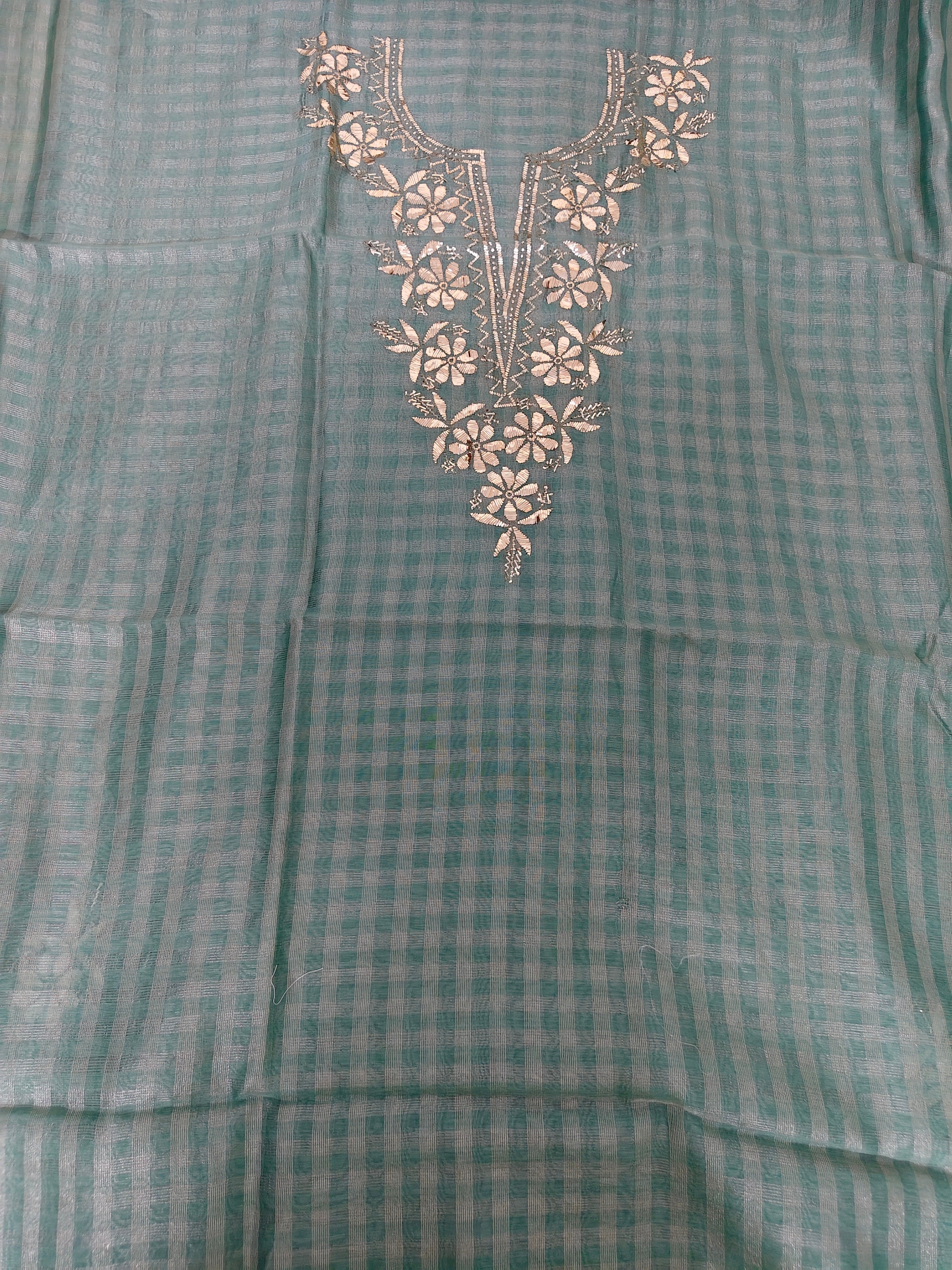 Unstitched Kurta Dupatta Fabric | Chanderi Tissue | Sage Green