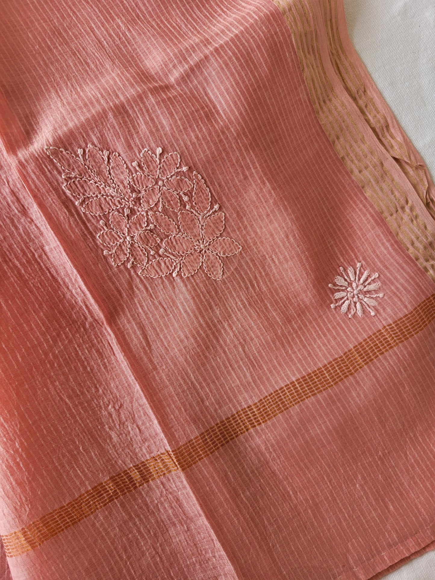 Chanderi Cotton Chikankari Dupatta (Rose pink)