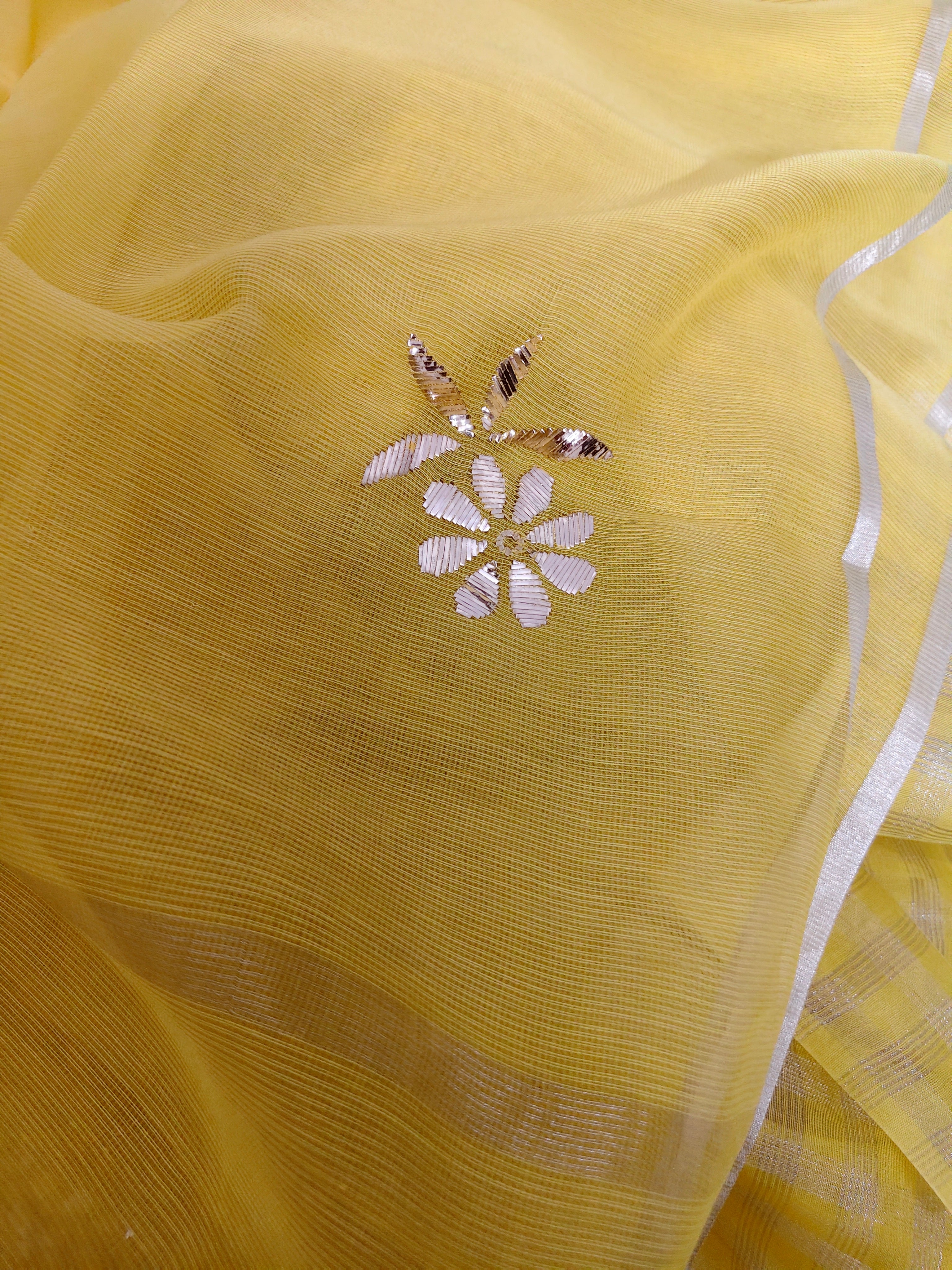 Unstitched Kurta Dupatta Fabric | Chanderi Tissue | Yellow