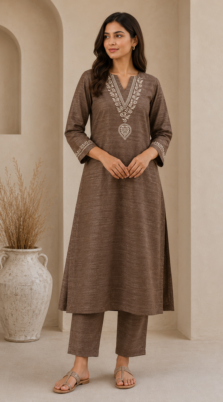 Unstitched Kurta Fabric | Ghicha Silk | Brown