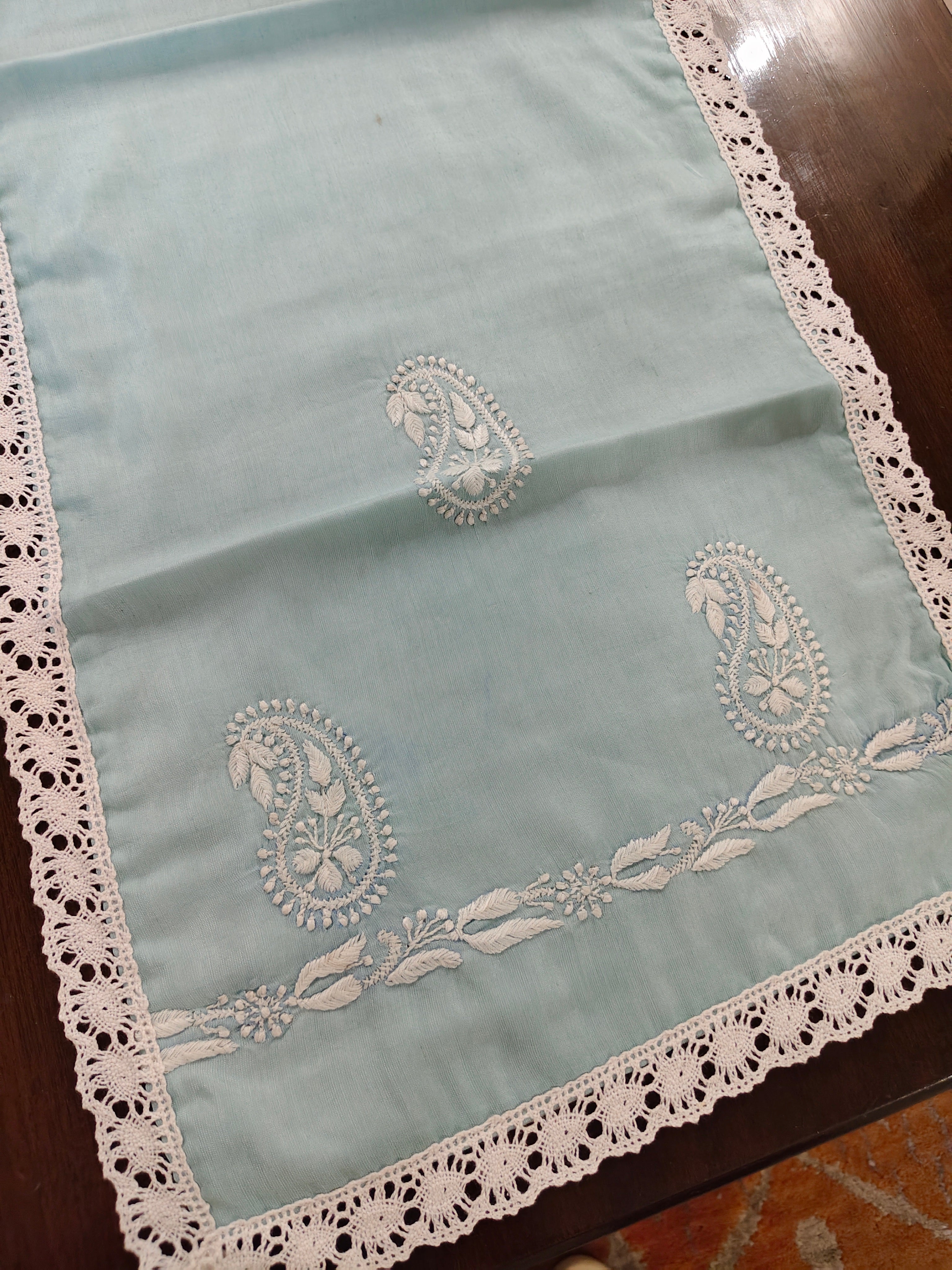 Spandan | 13" x 46" | Aqua Green | Viscose Silk Table Runner