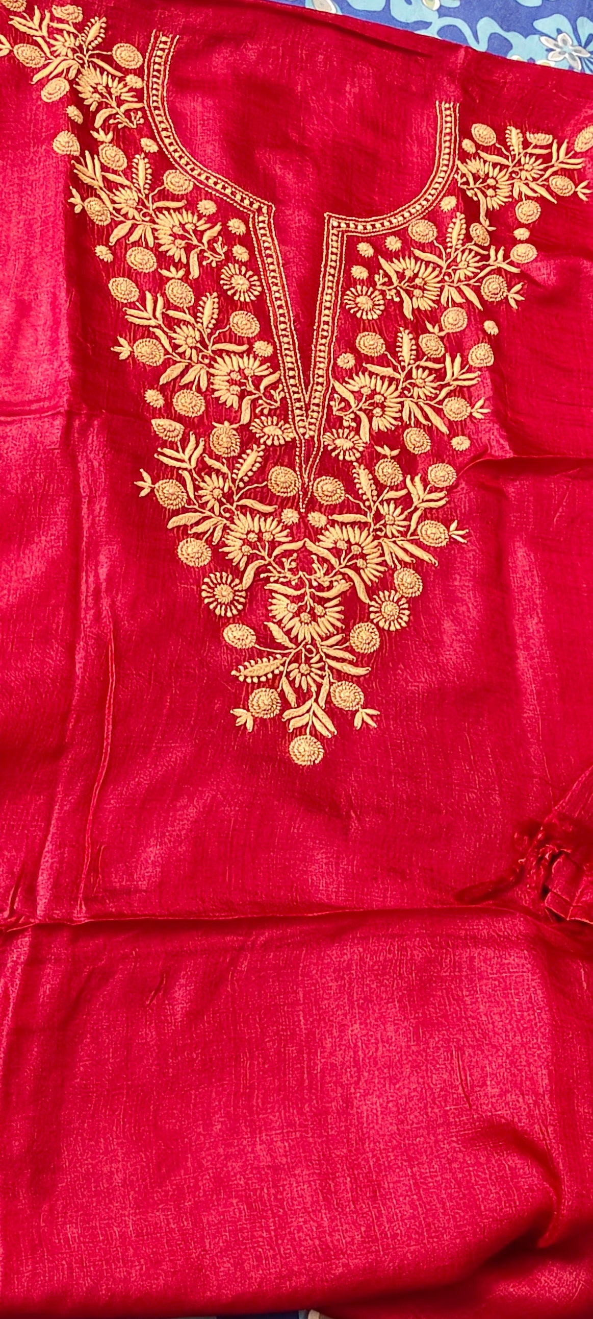 Red Tussar Silk | Chikankari Kurta-Dupatta Fabric Set