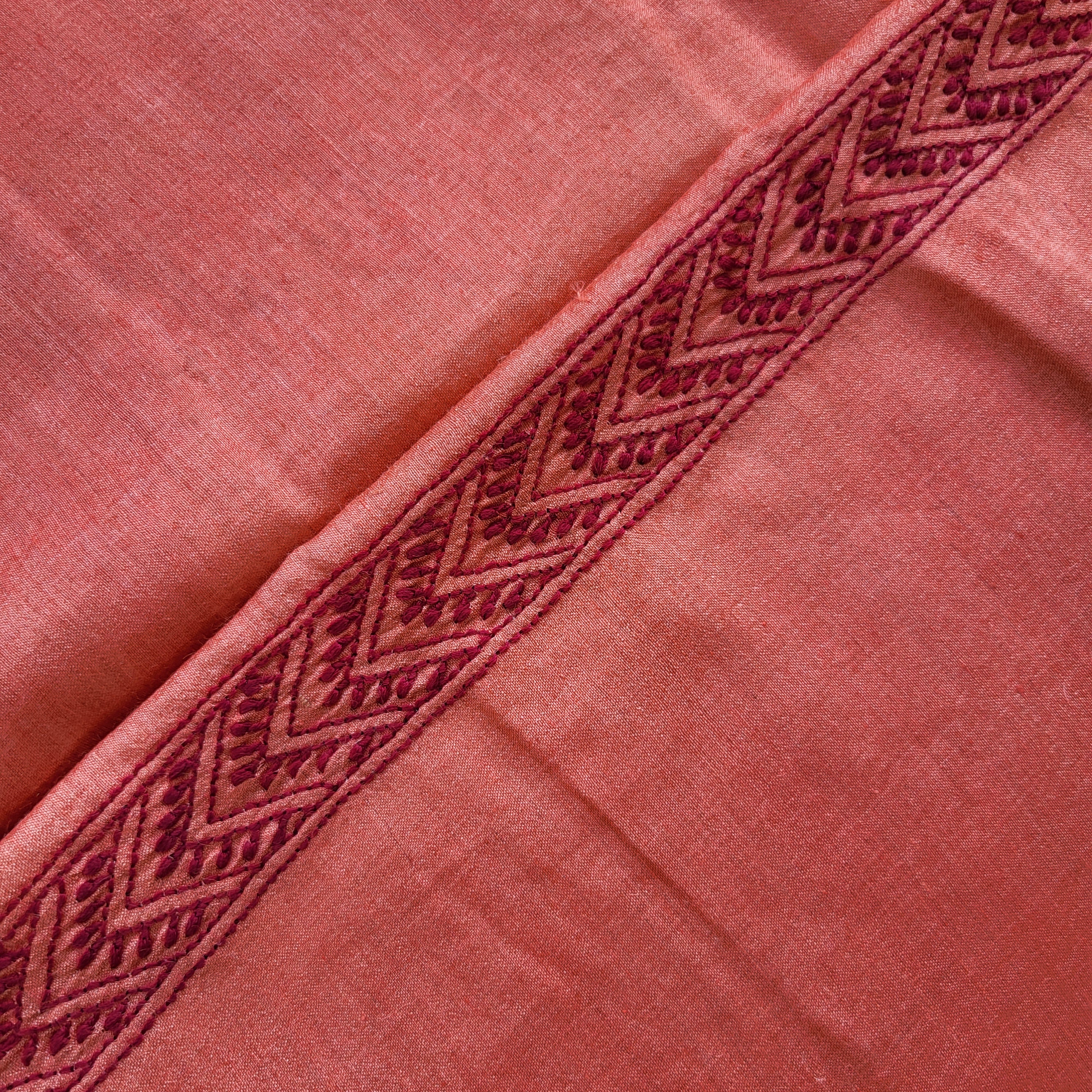 Agastya | Moonga Silk Chikankari Half Shirt Fabric- Rust