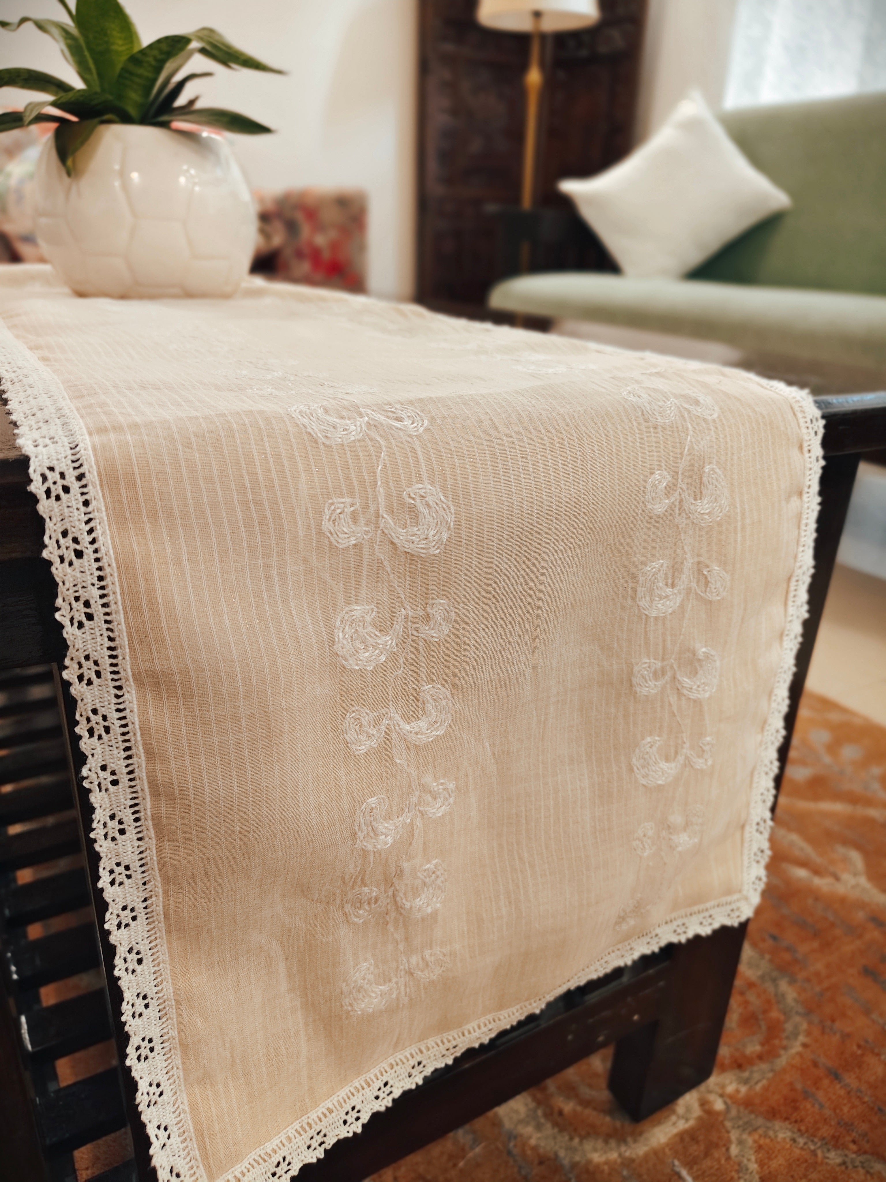 Off white Chikankari Table runner