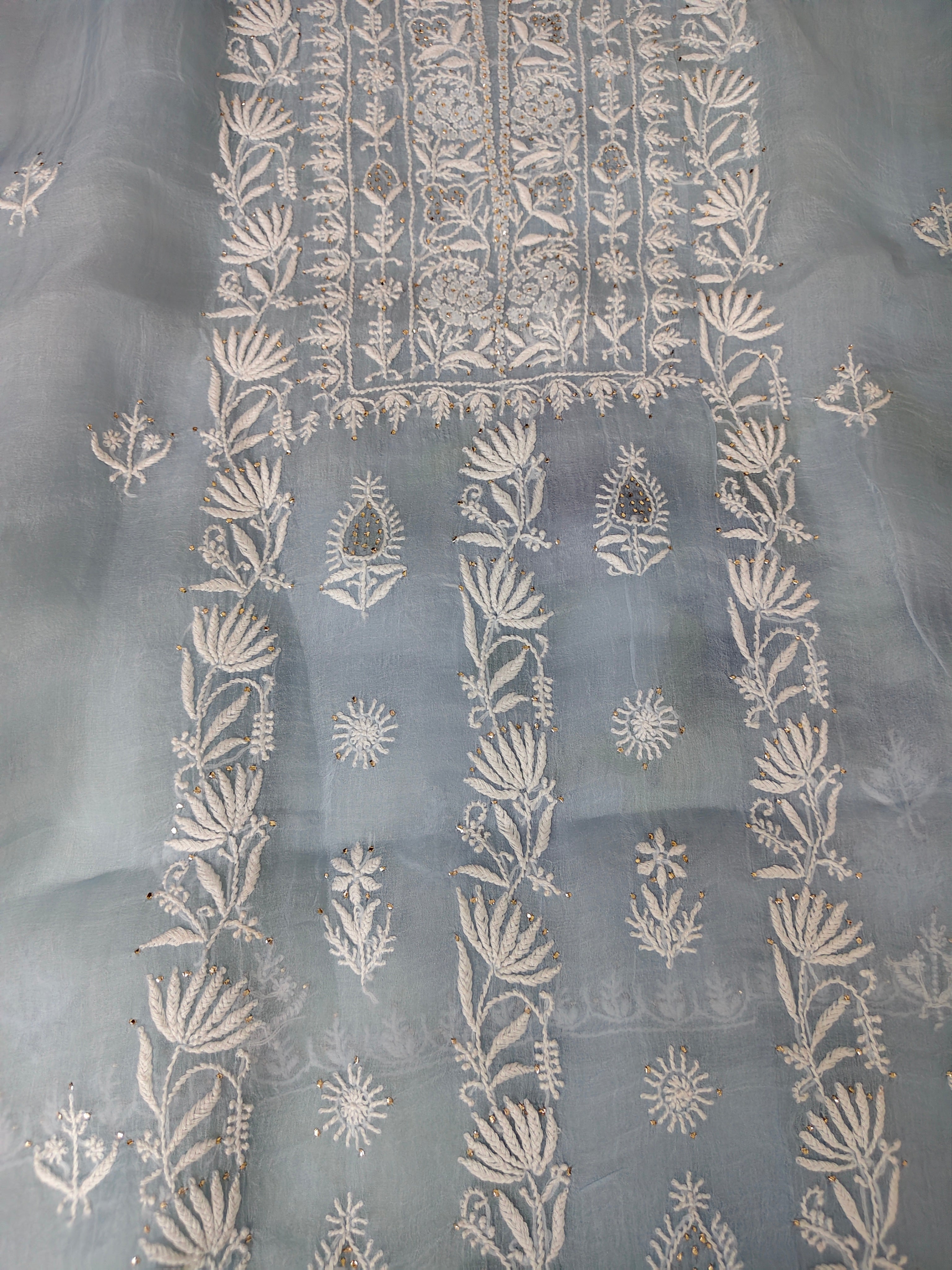 Unstitched Kurta Dupatta Fabric | Pure Organza | Powder Blue