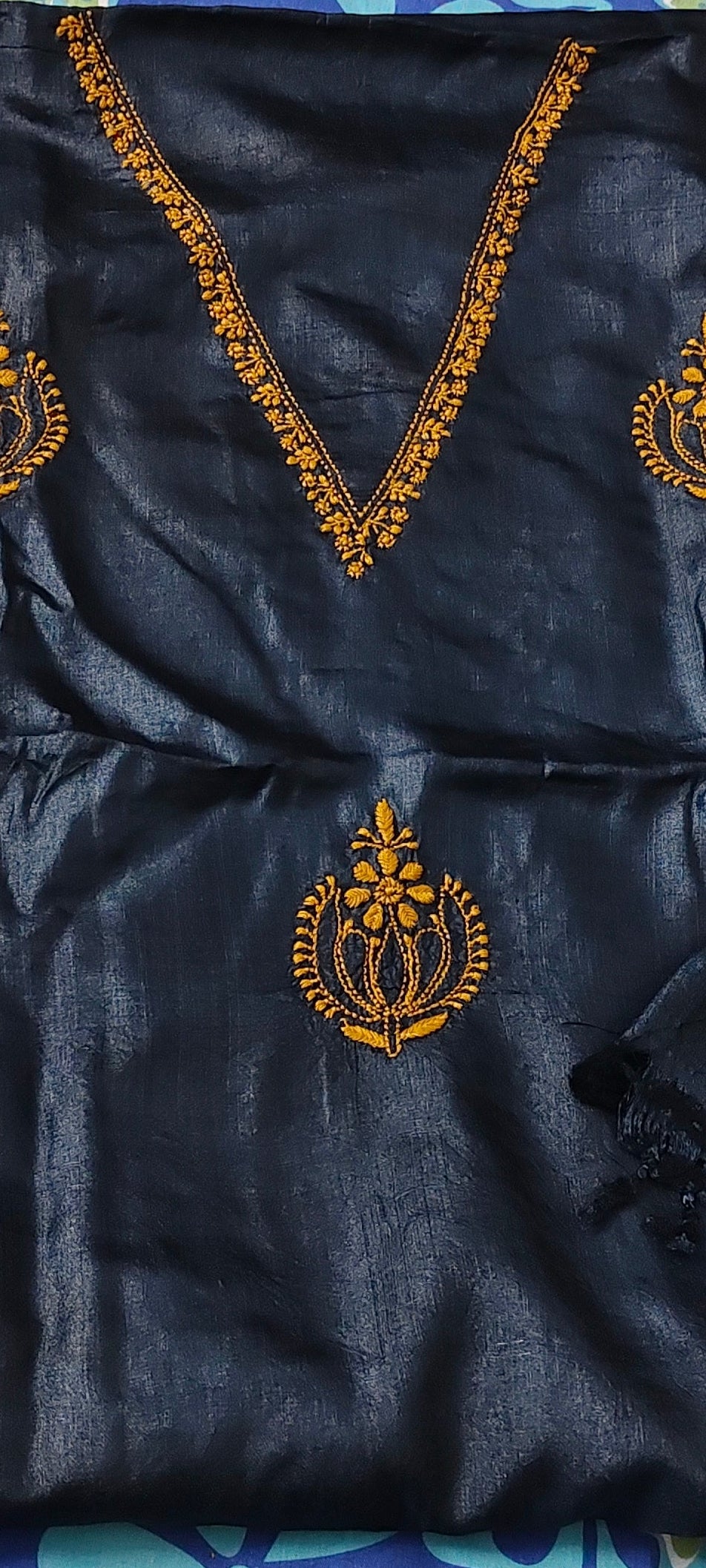 Black Tussar Silk | Chikankari Kurta-Dupatta Fabric Set