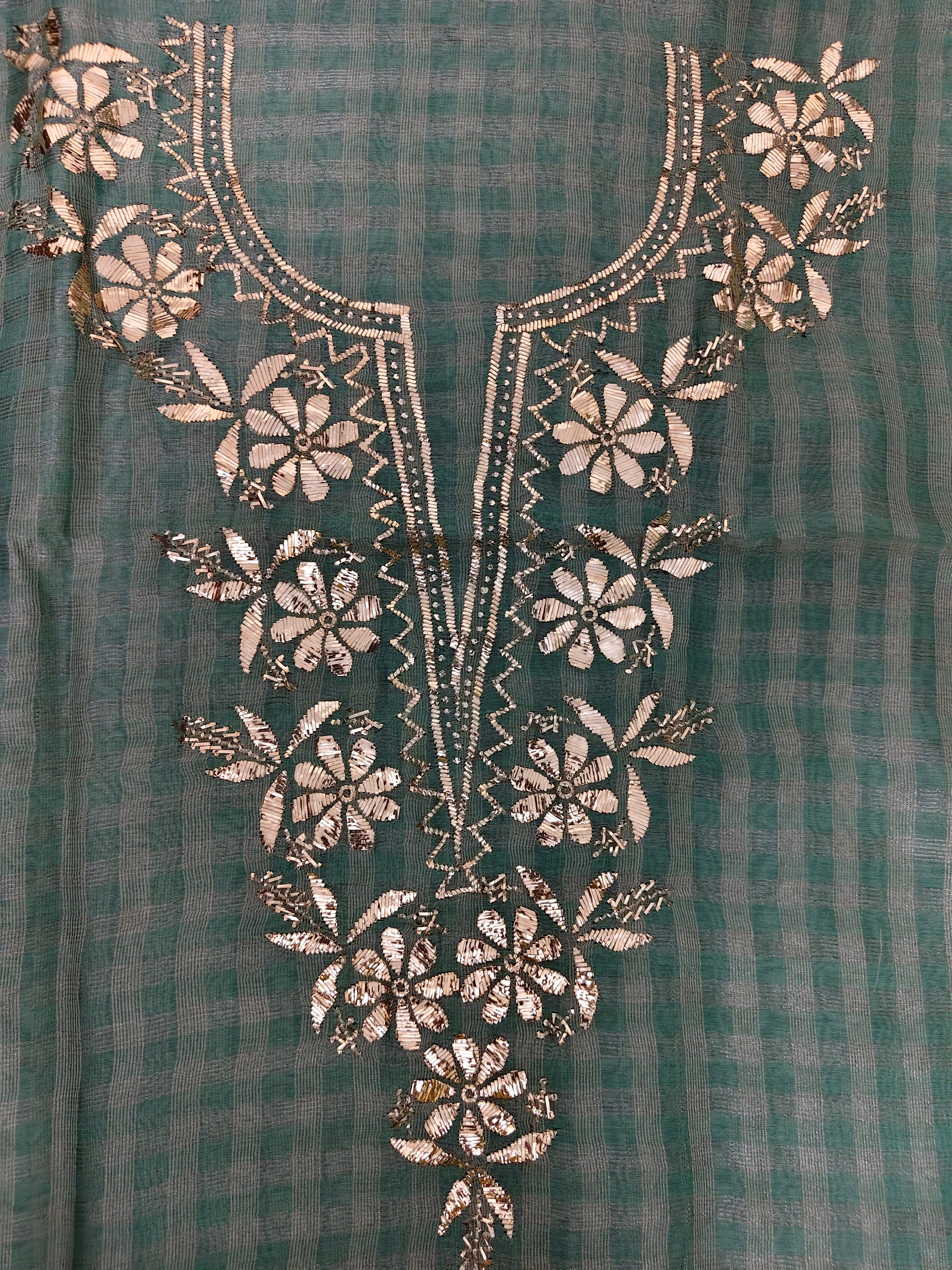 Unstitched Kurta Dupatta Fabric | Chanderi Tissue | Sage Green