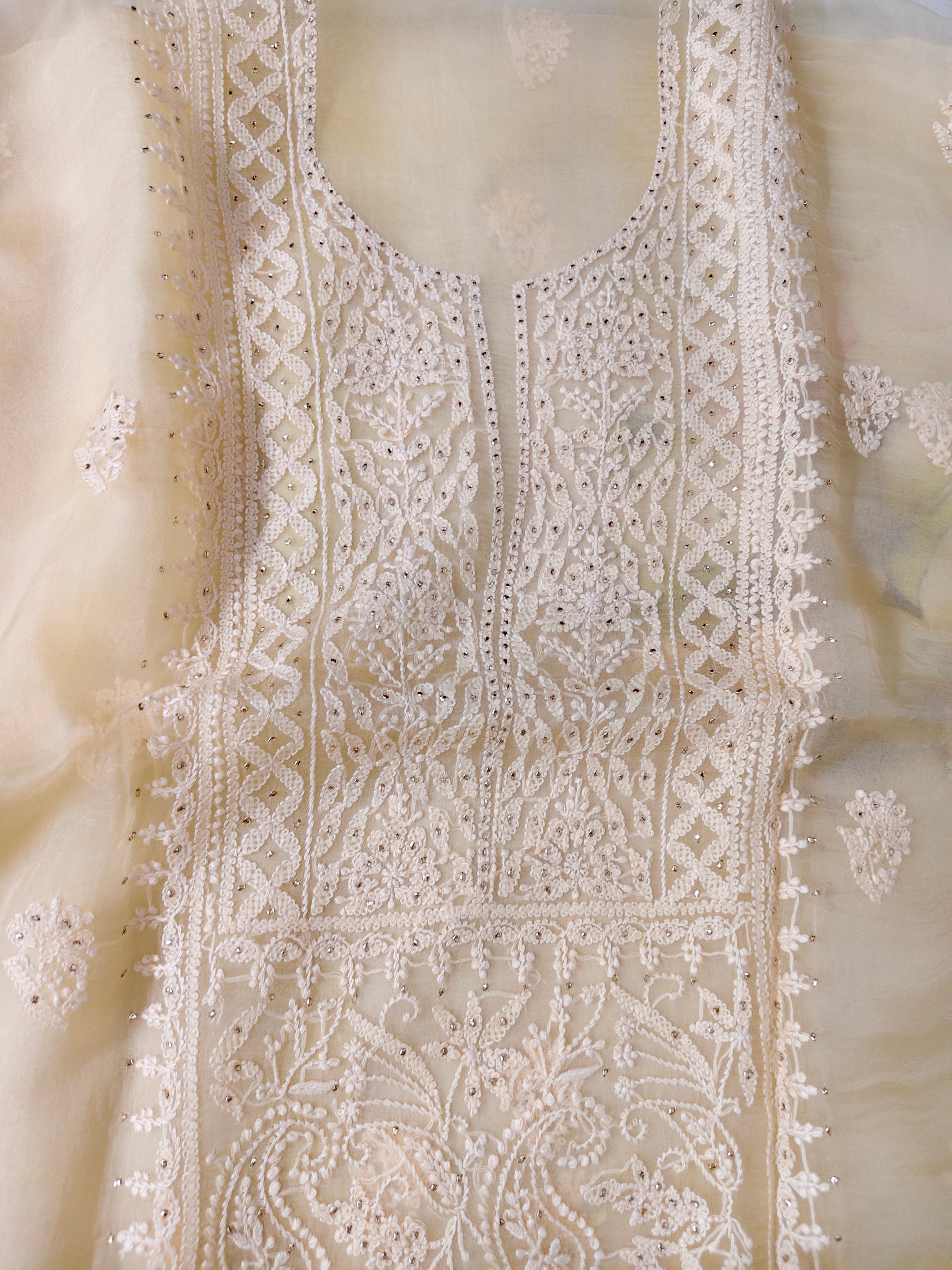 Unstitched Kurta Dupatta Fabric | Pure Organza | Latte Beige