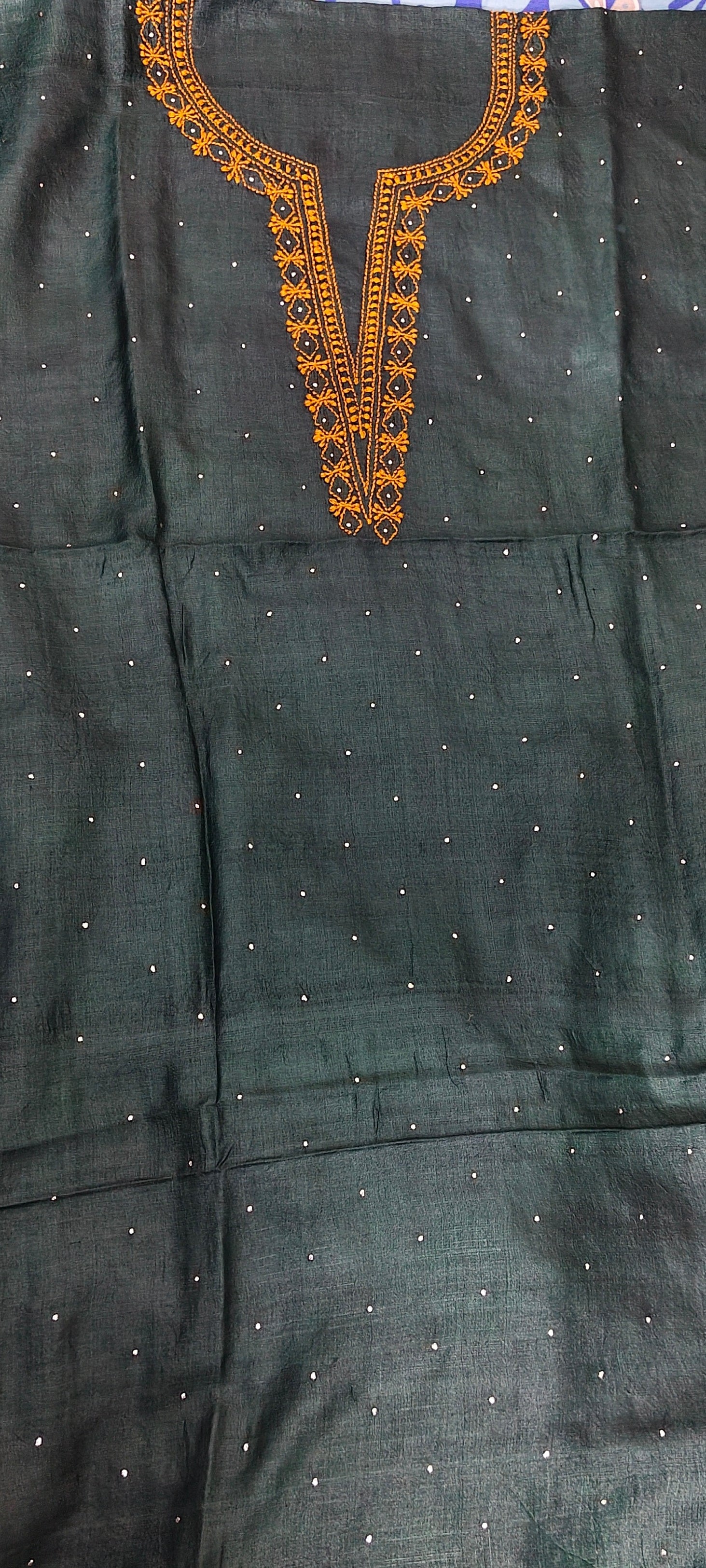 Bottle Green Tussar Silk | Chikankari Kurta-Dupatta Fabric Set