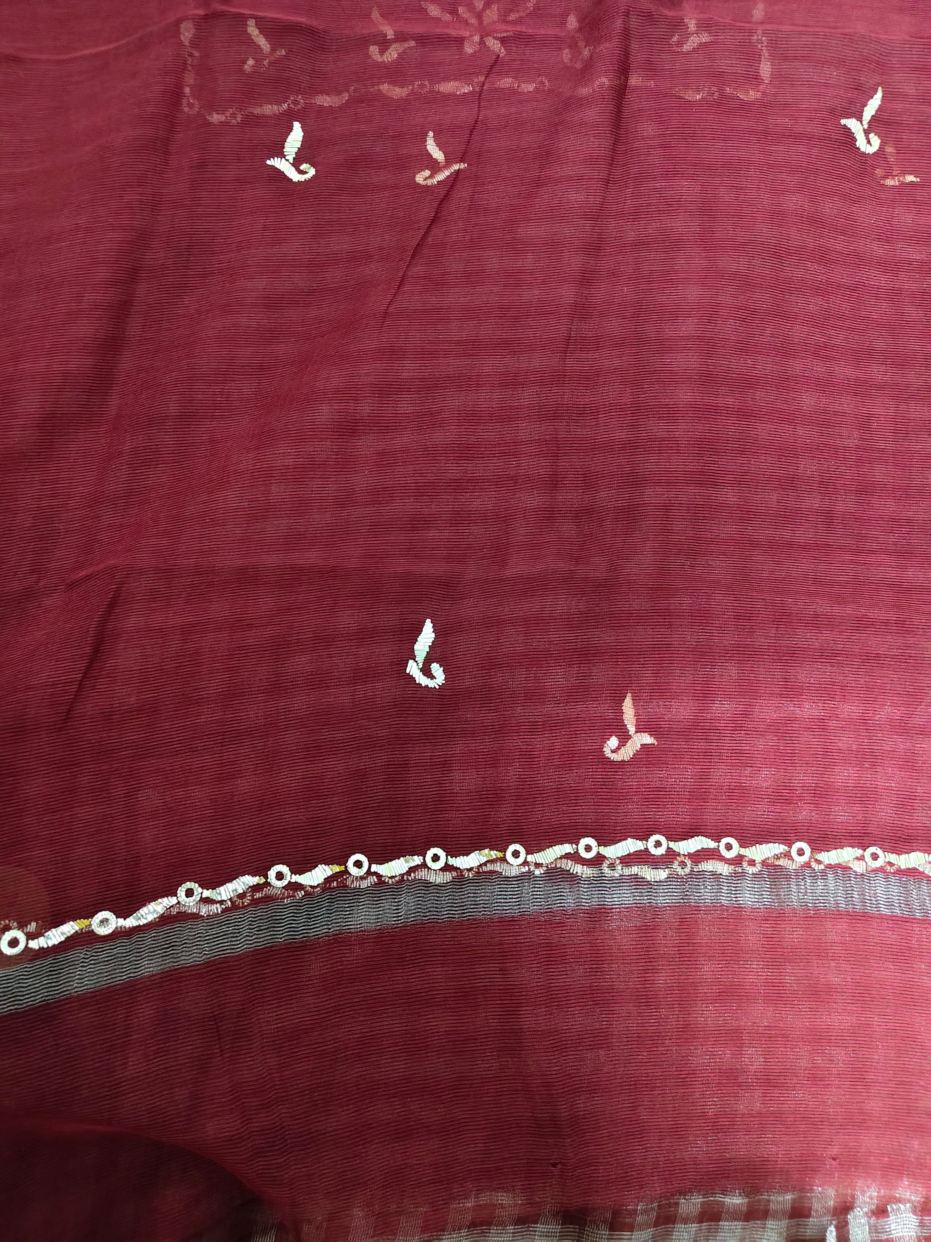 Unstitched Kurta Dupatta Fabric | Chanderi Tissue | Maroon